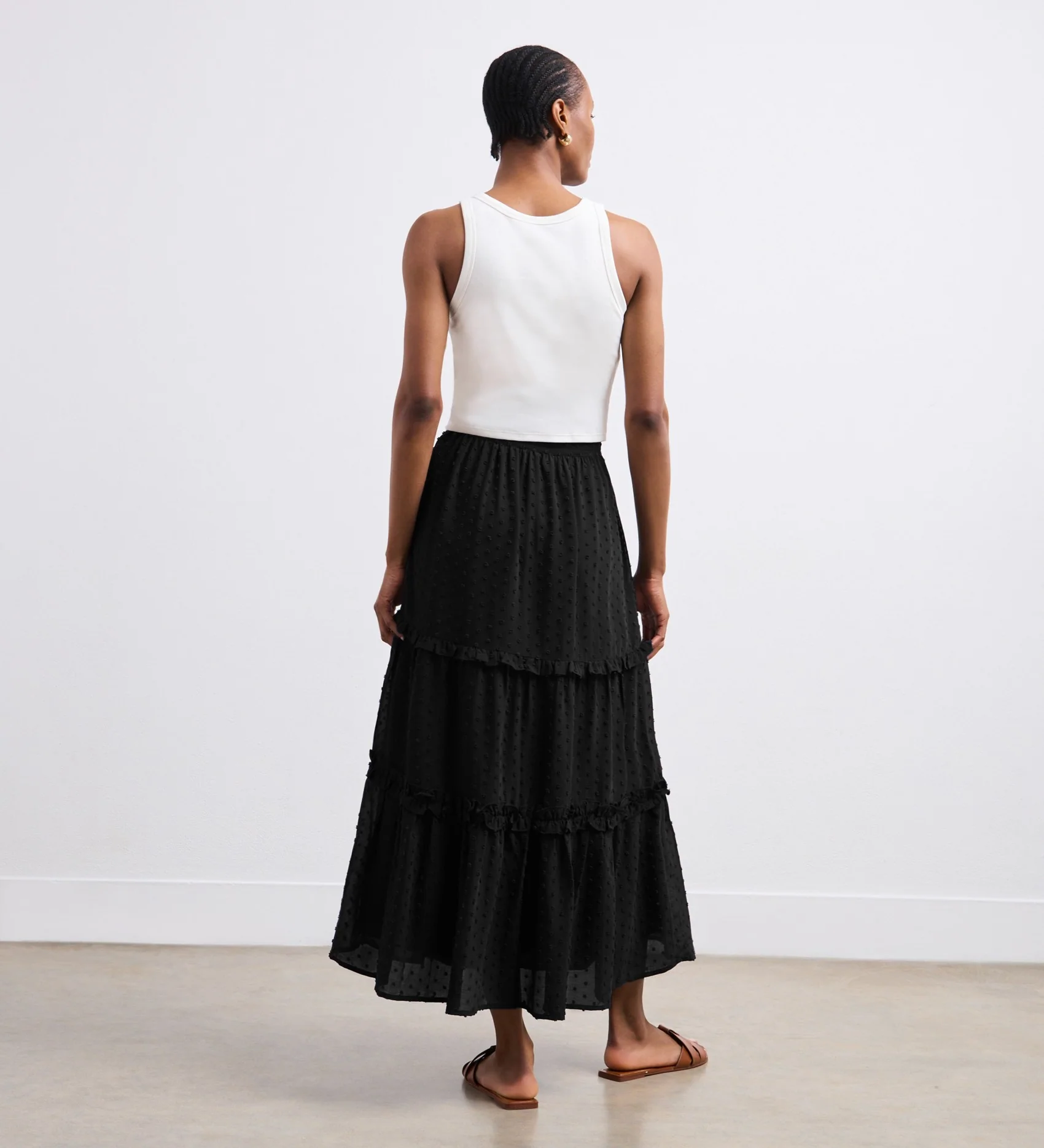 Everley Black Tiered Midi Skirt - Image 4