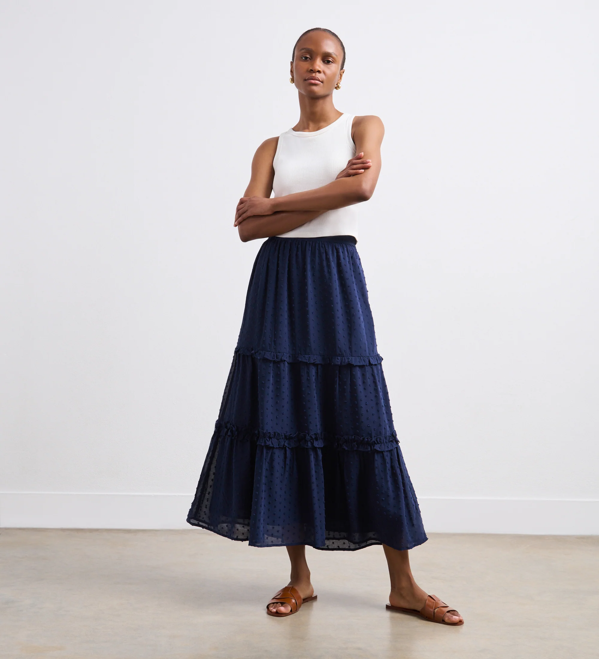 Everley Navy Midi Skirt - Image 3