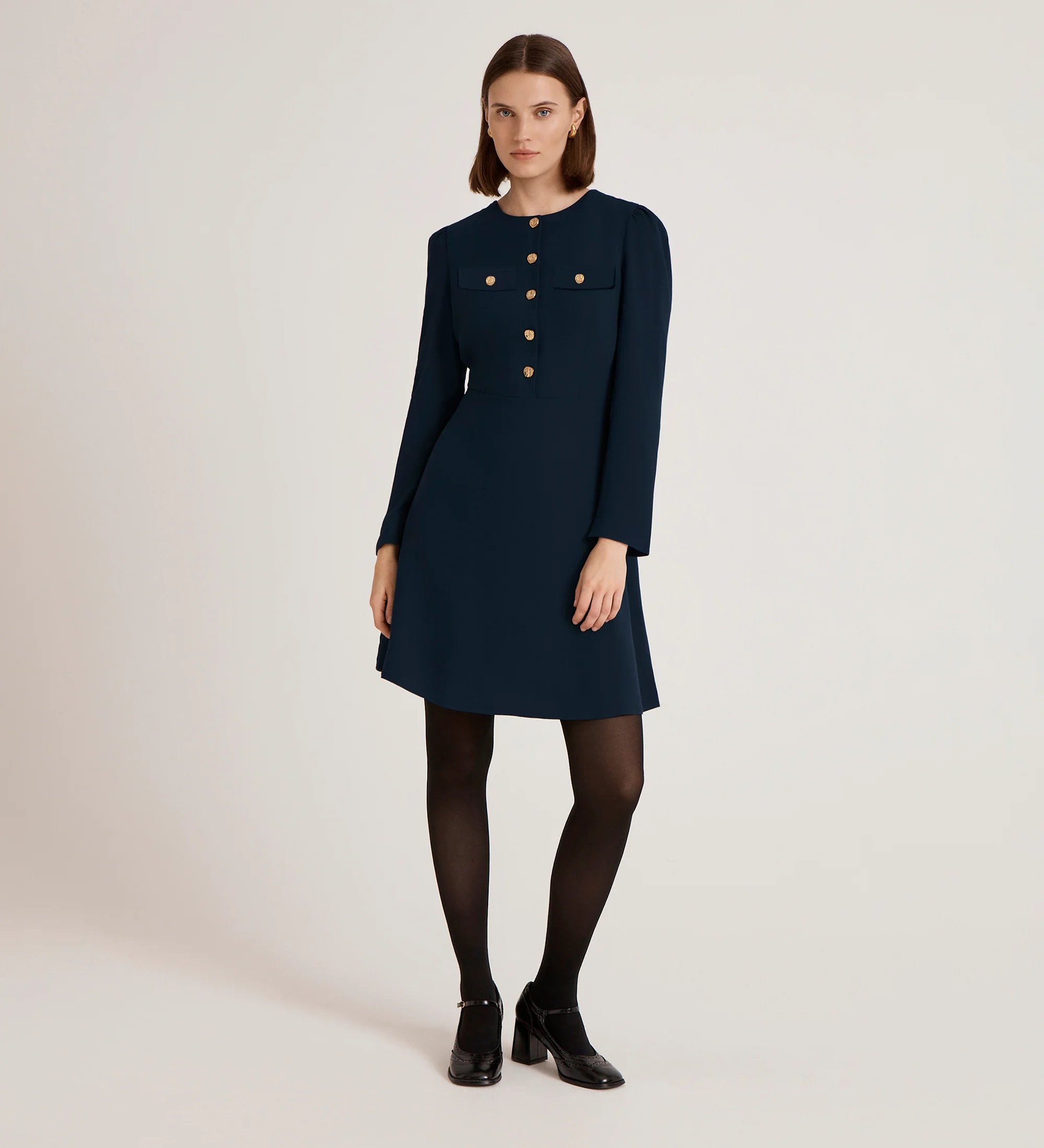 Evie Navy Crepe Short Dress - Image 3