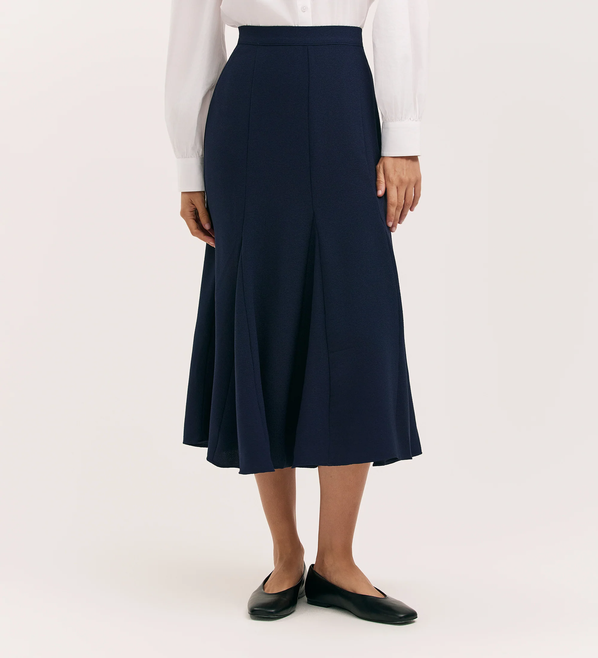 Fabiola Navy Crepe Midi Skirt - Image 2