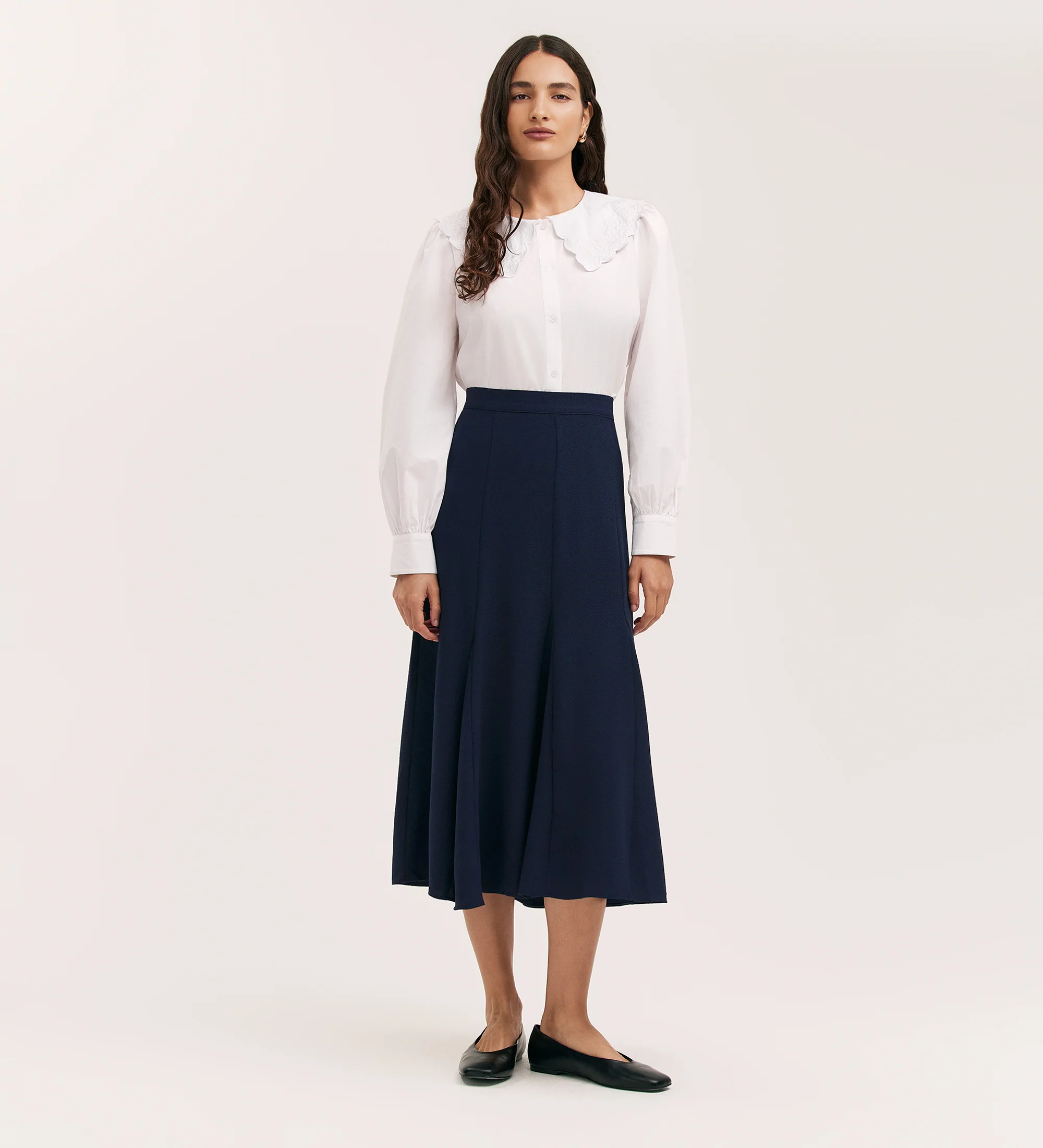 Fabiola Navy Crepe Midi Skirt - Image 4