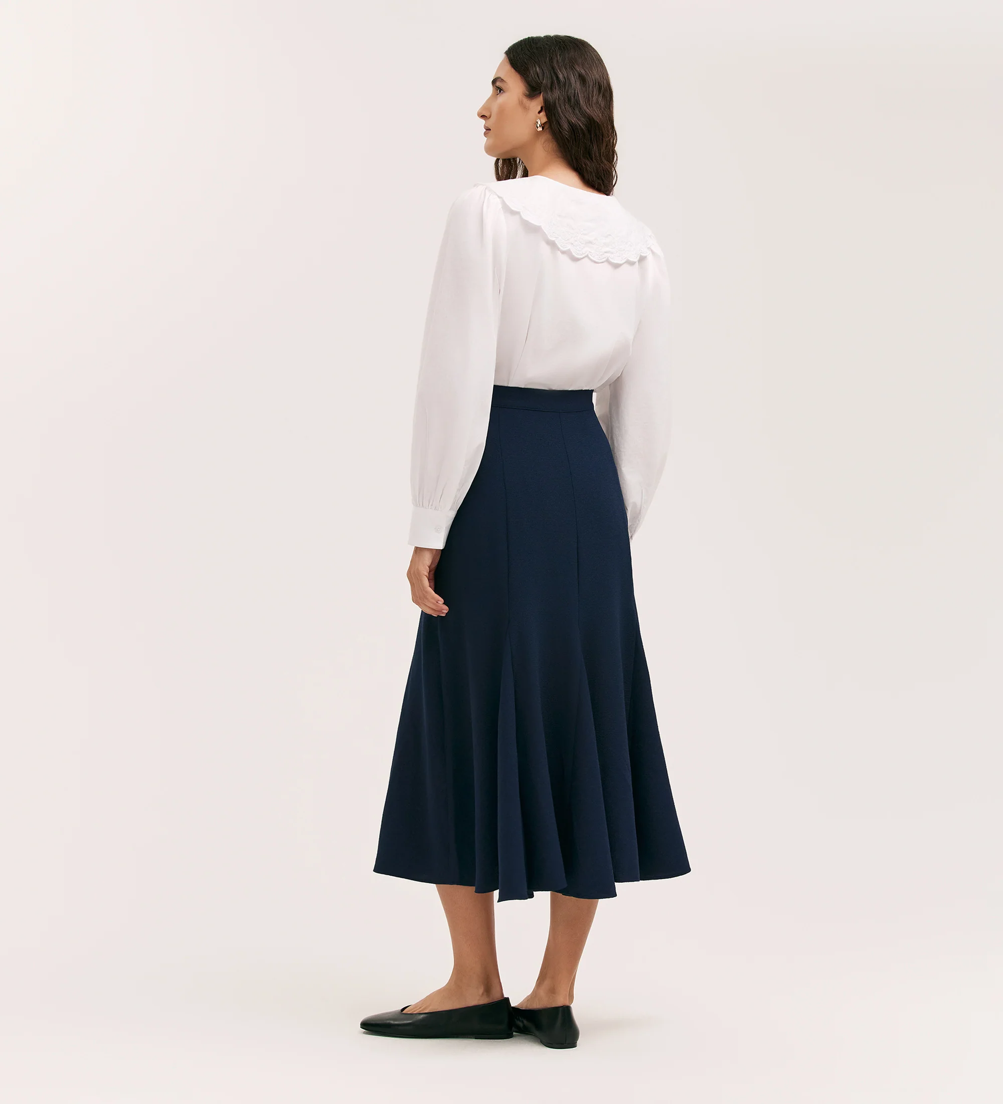 Fabiola Navy Crepe Midi Skirt - Image 5