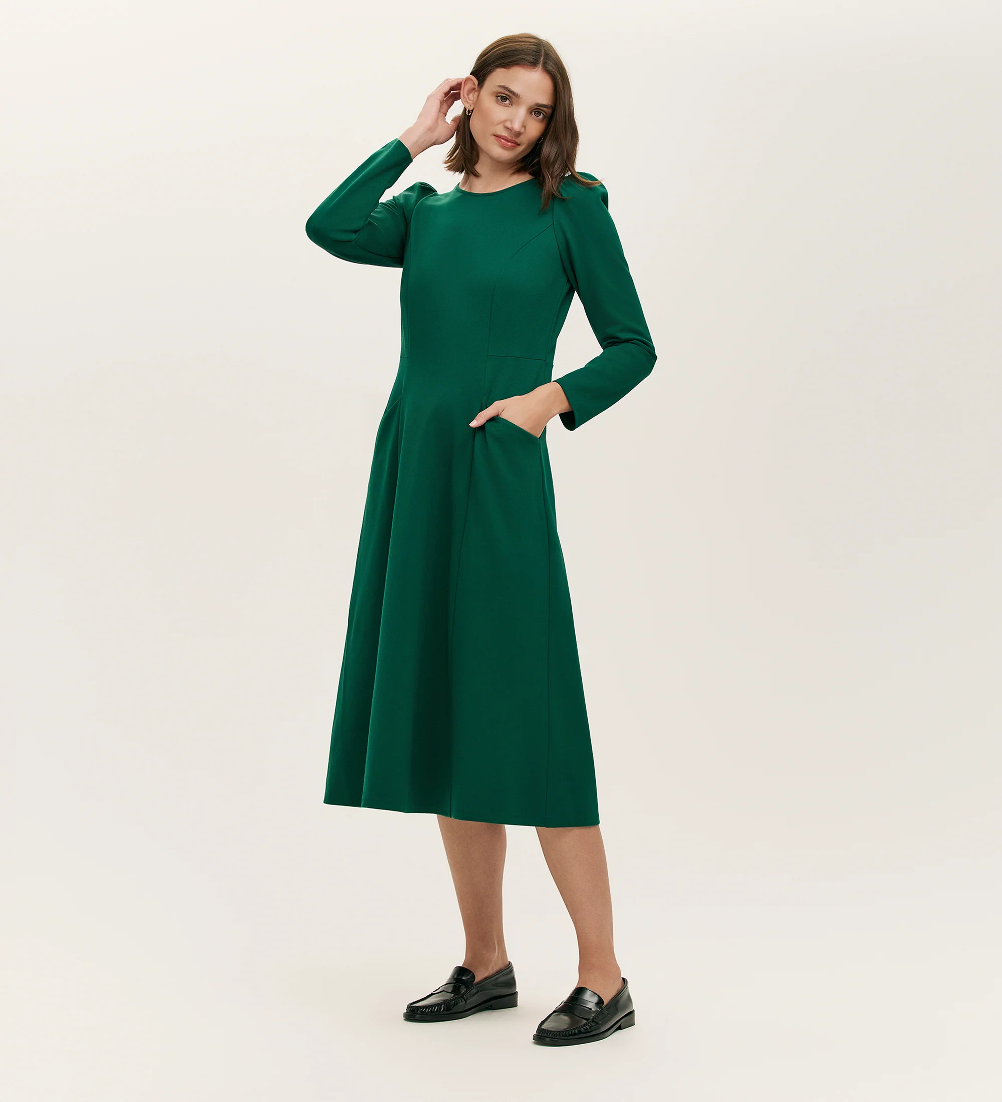 Felice Bottle Green Ponte Jersey Midi Dress - Image 3