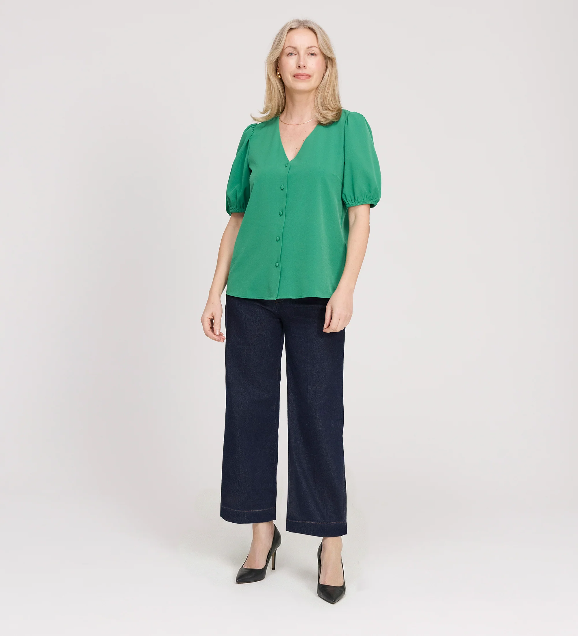 Fleur Green Button Down Short Sleeve Top - Image 4