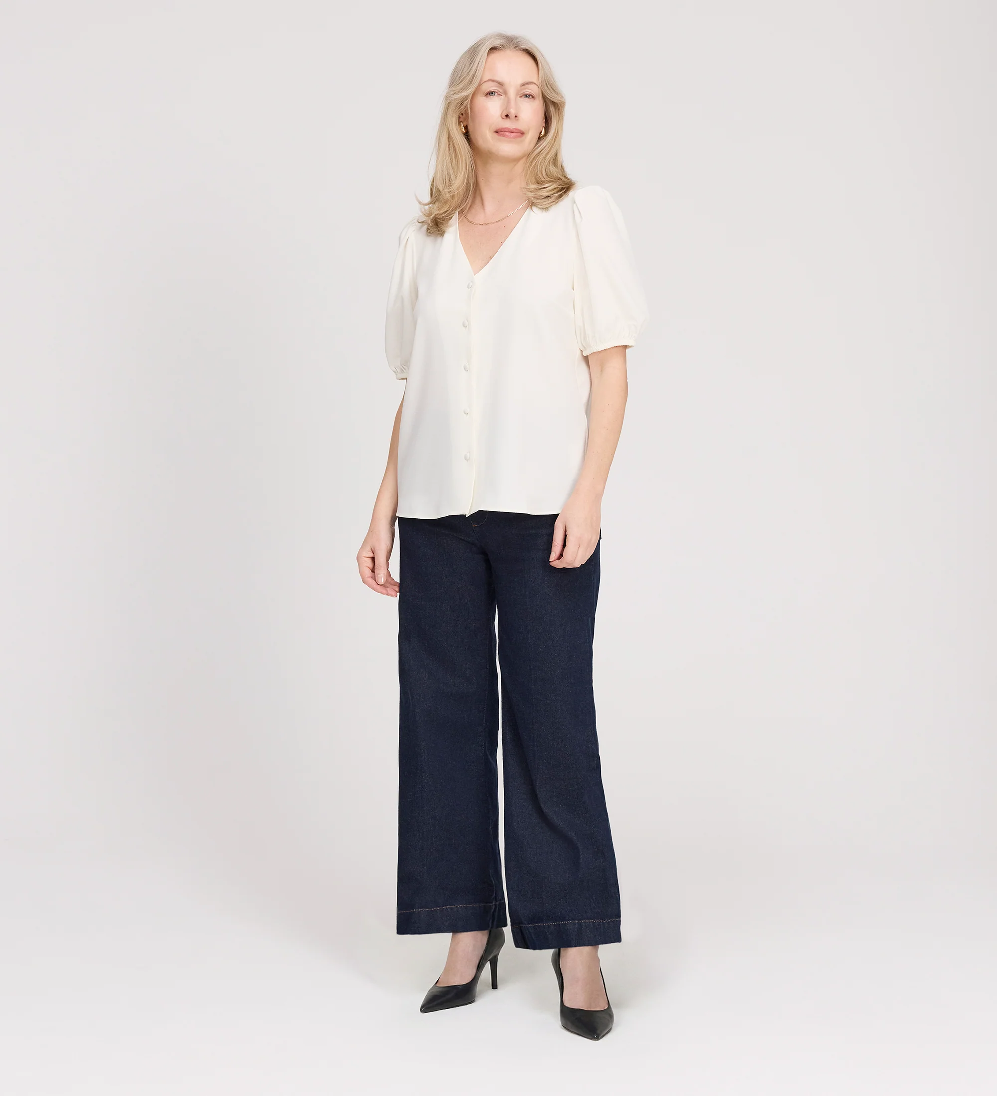 Fleur Ivory Button Down Short Sleeve Top - Image 2