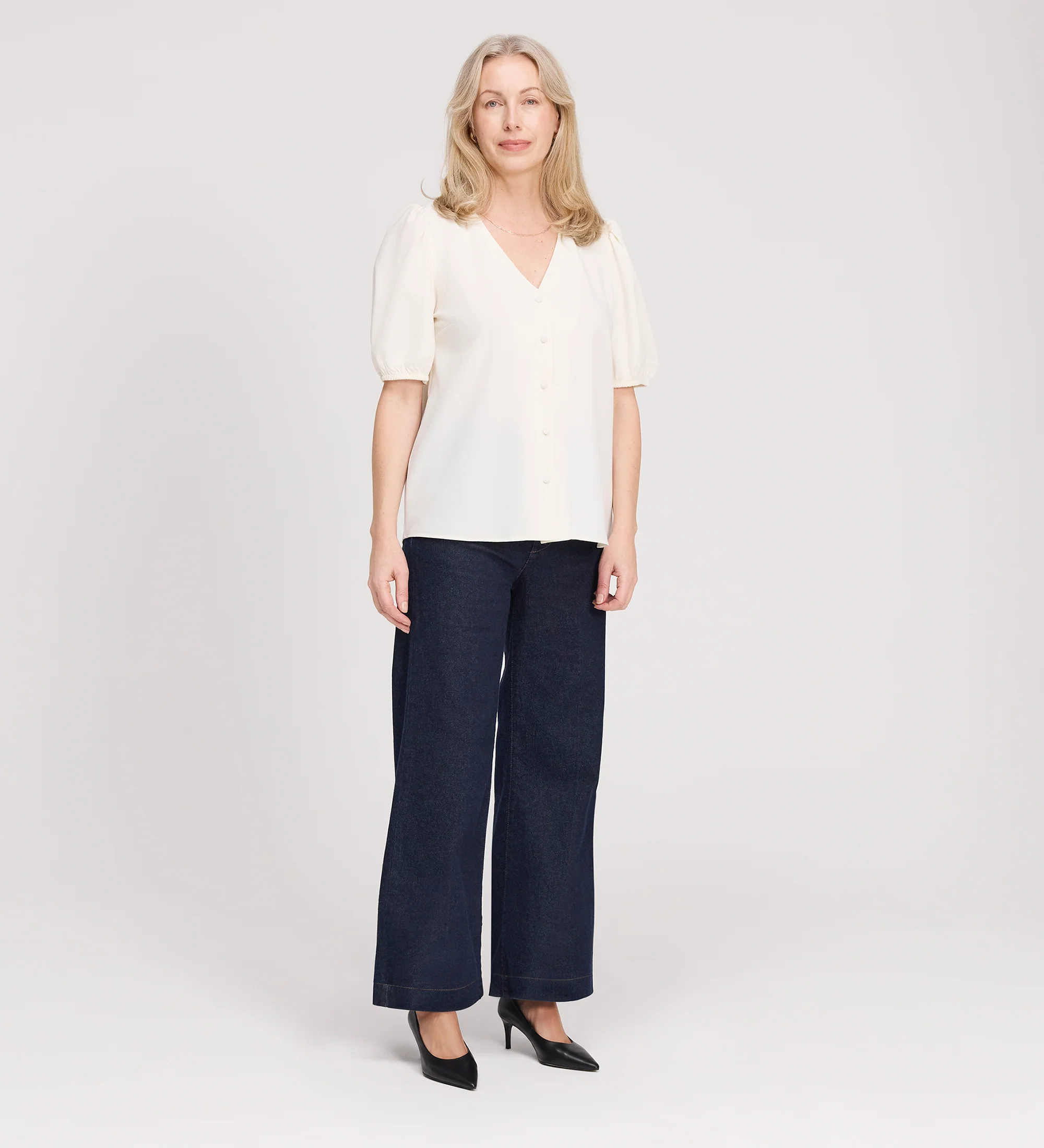 Fleur Ivory Button Down Short Sleeve Top - Image 3