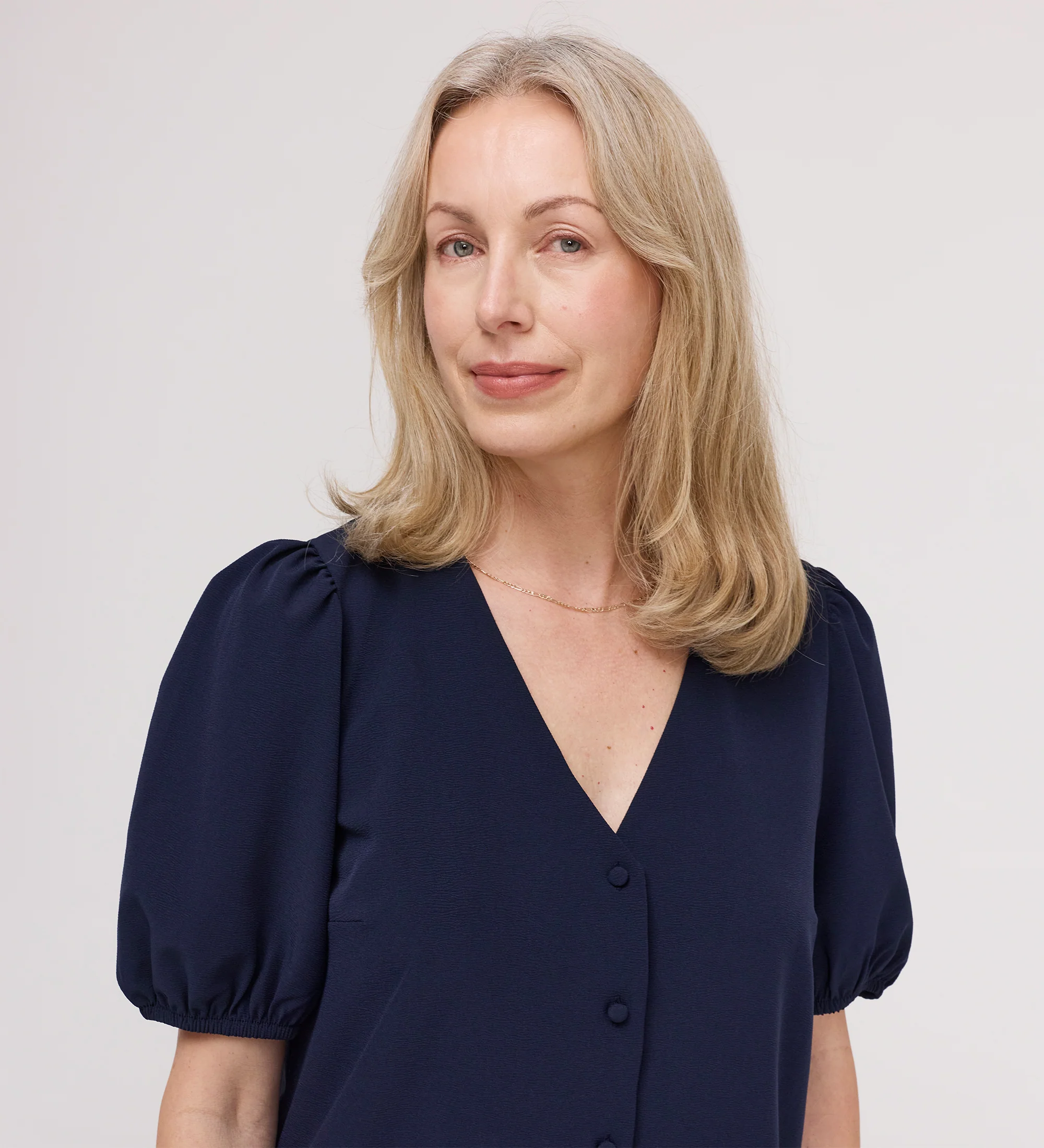Fleur Navy Button Down Short Sleeve Top - Image 2