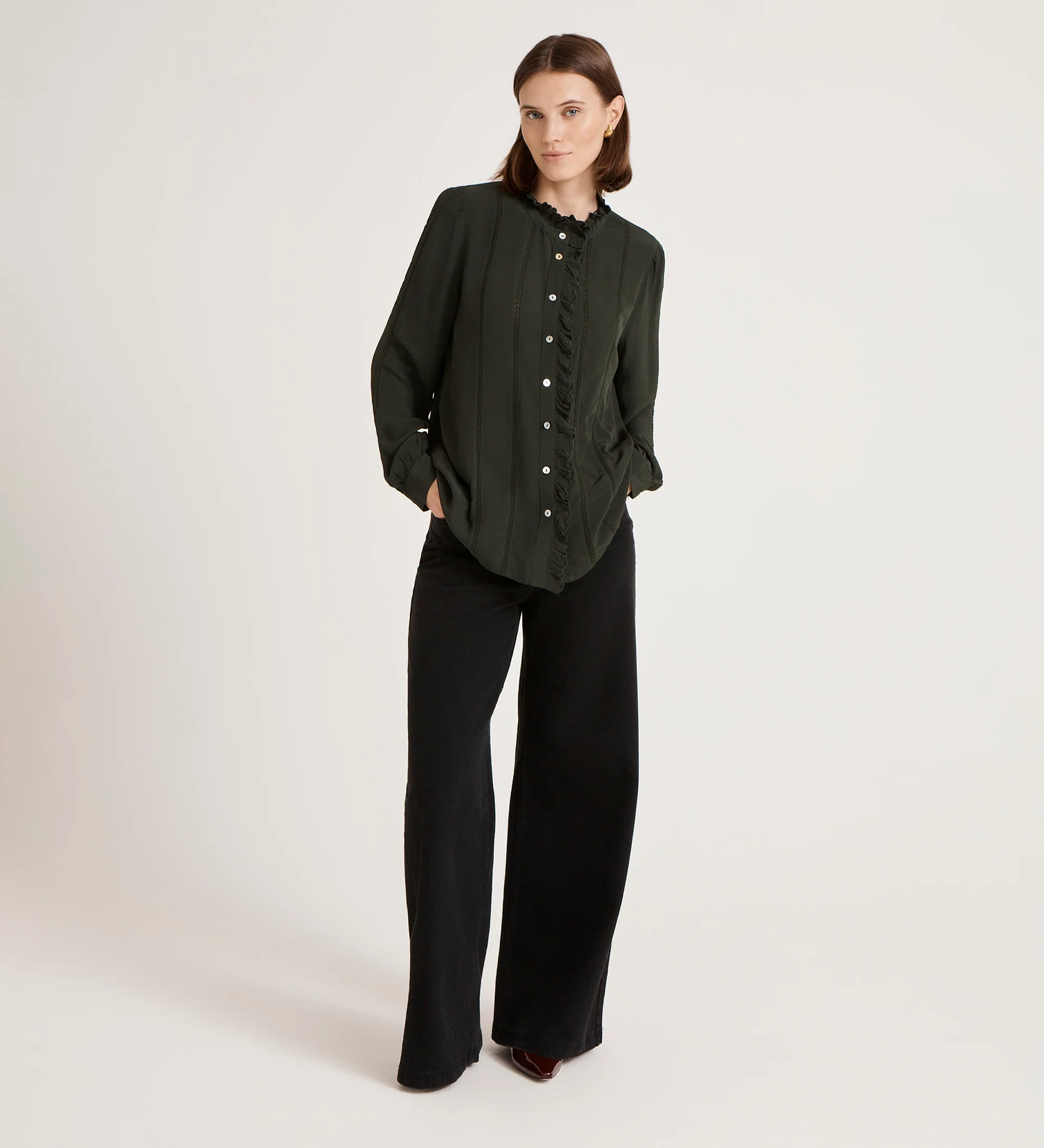Flora Forest Green Crepe Blouse - Image 2