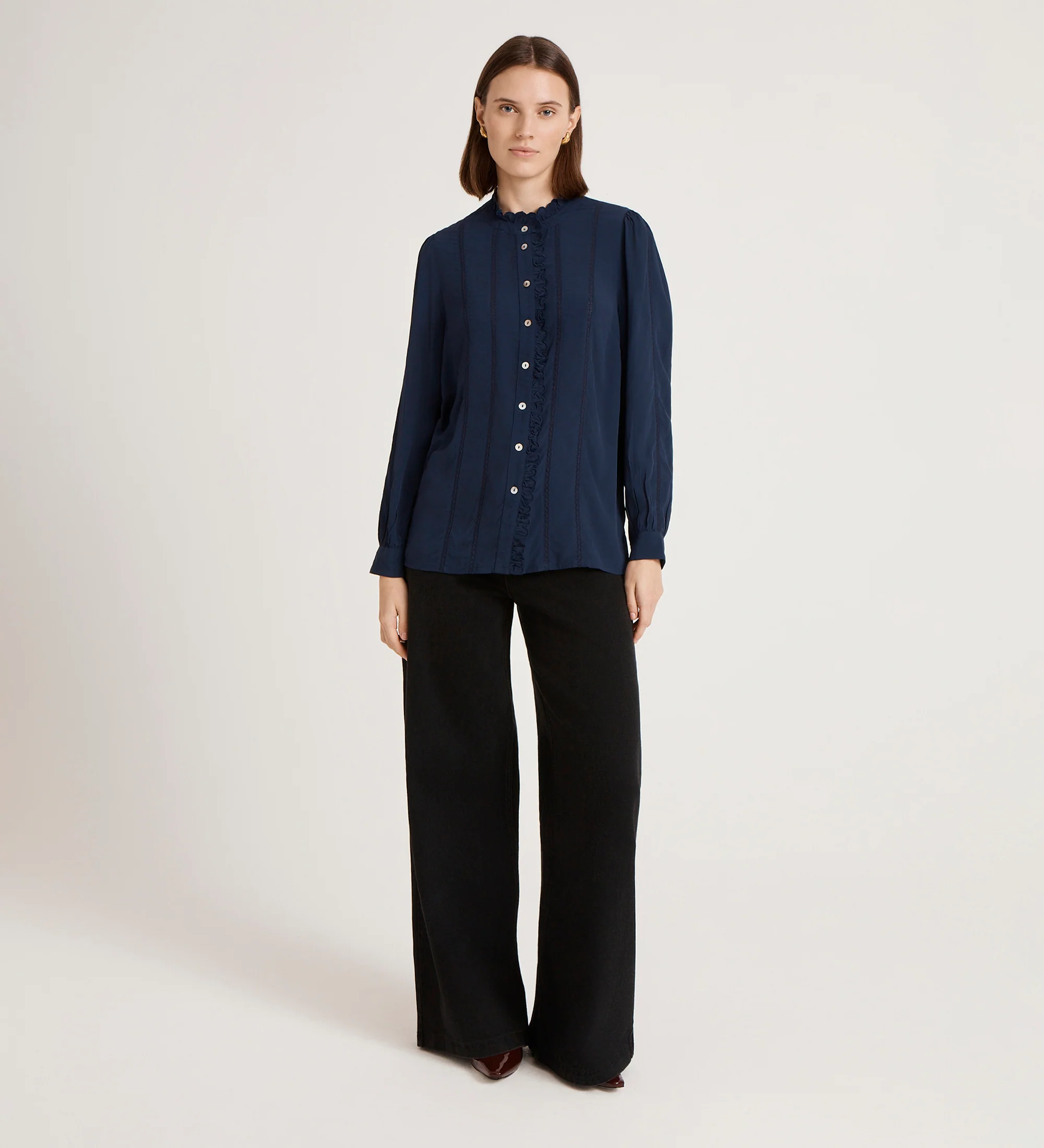 Flora Navy Crepe Blouse - Image 2