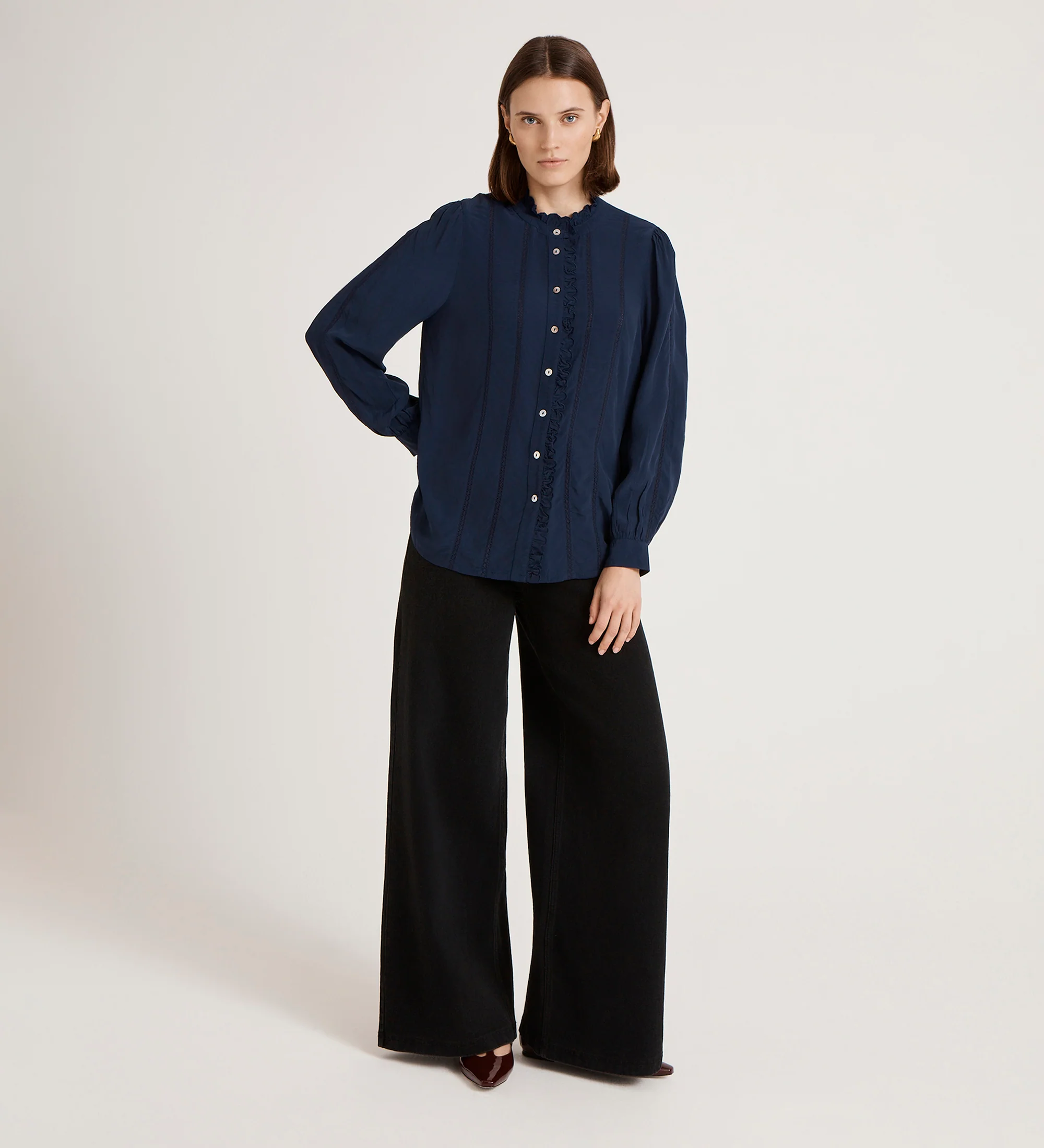 Flora Navy Crepe Blouse - Image 3