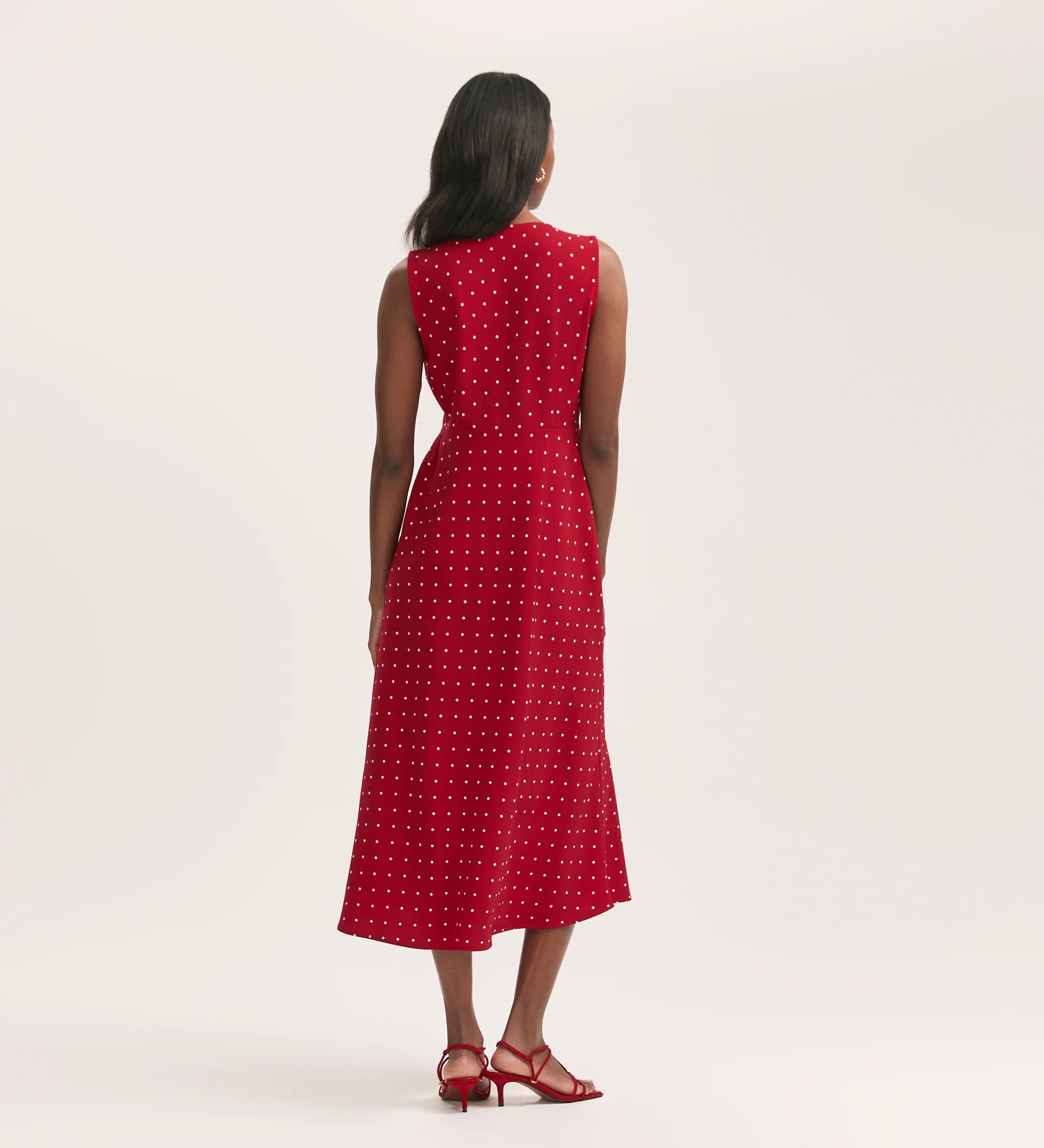 Flora Red Polka Dot Midi Dress - Image 4
