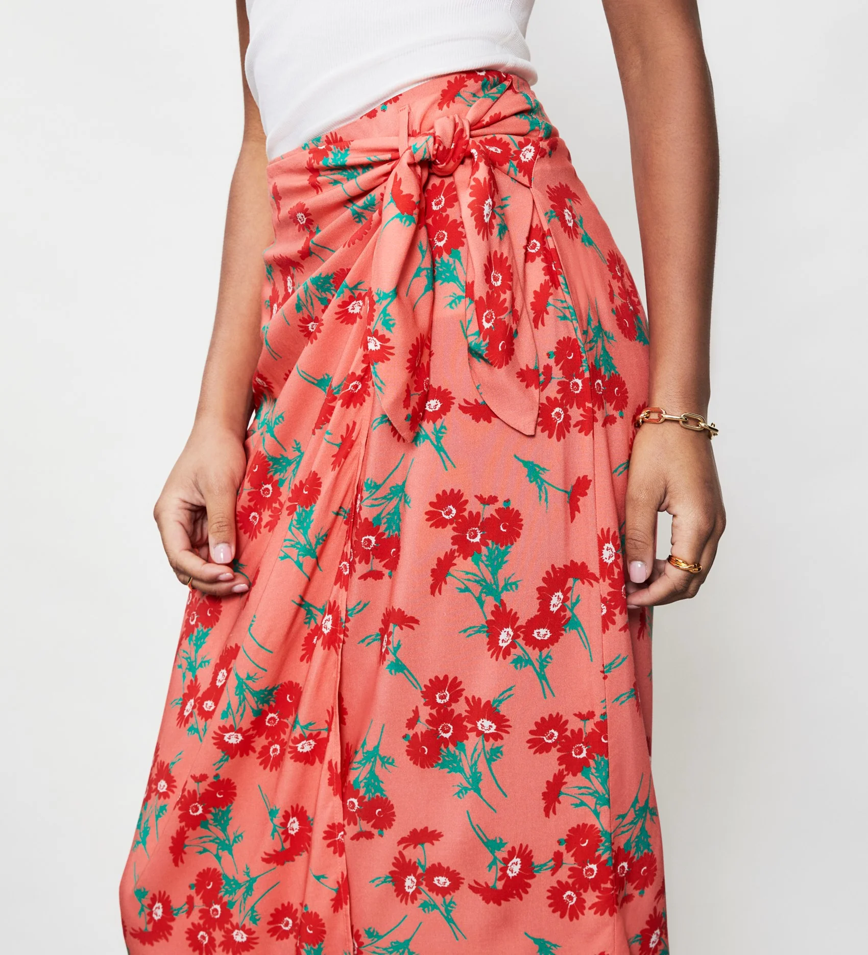 Florence Peach Daisies Midi Skirt - Image 3