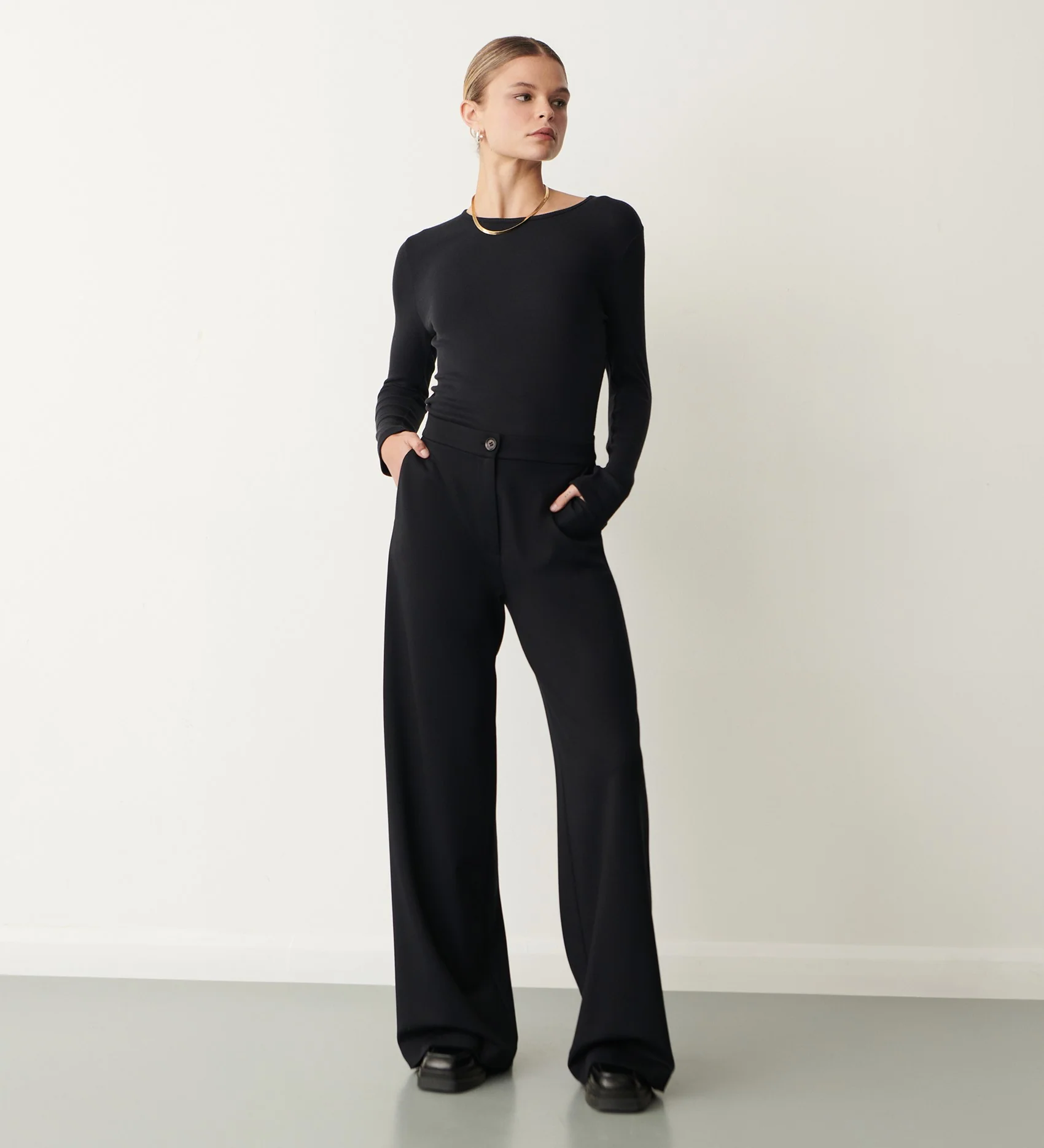 Frankie Black Ponte Jersey Wide Leg Trousers - Image 3