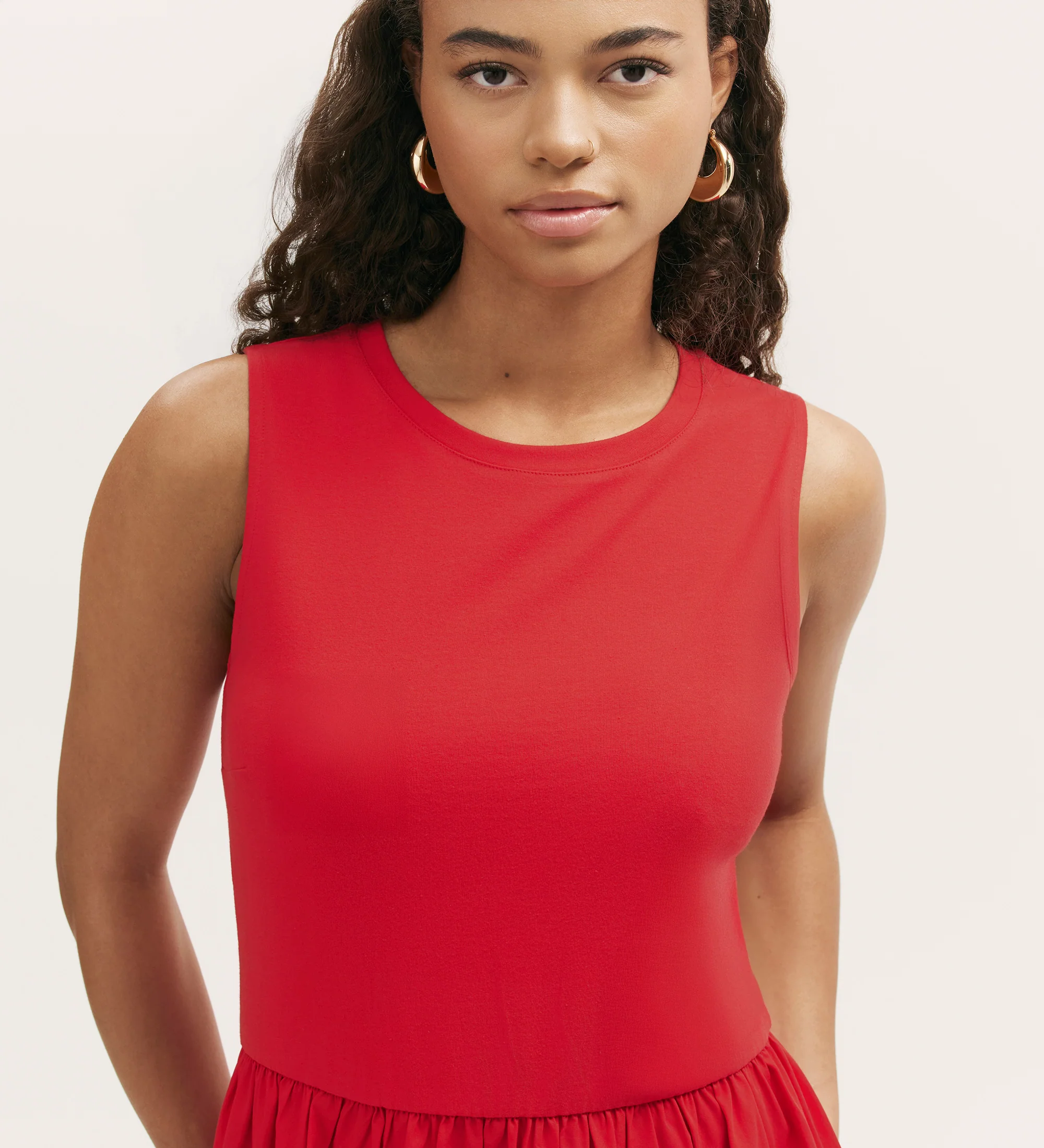 Georgie Red Cotton Sleeveless Midi Dress - Image 2