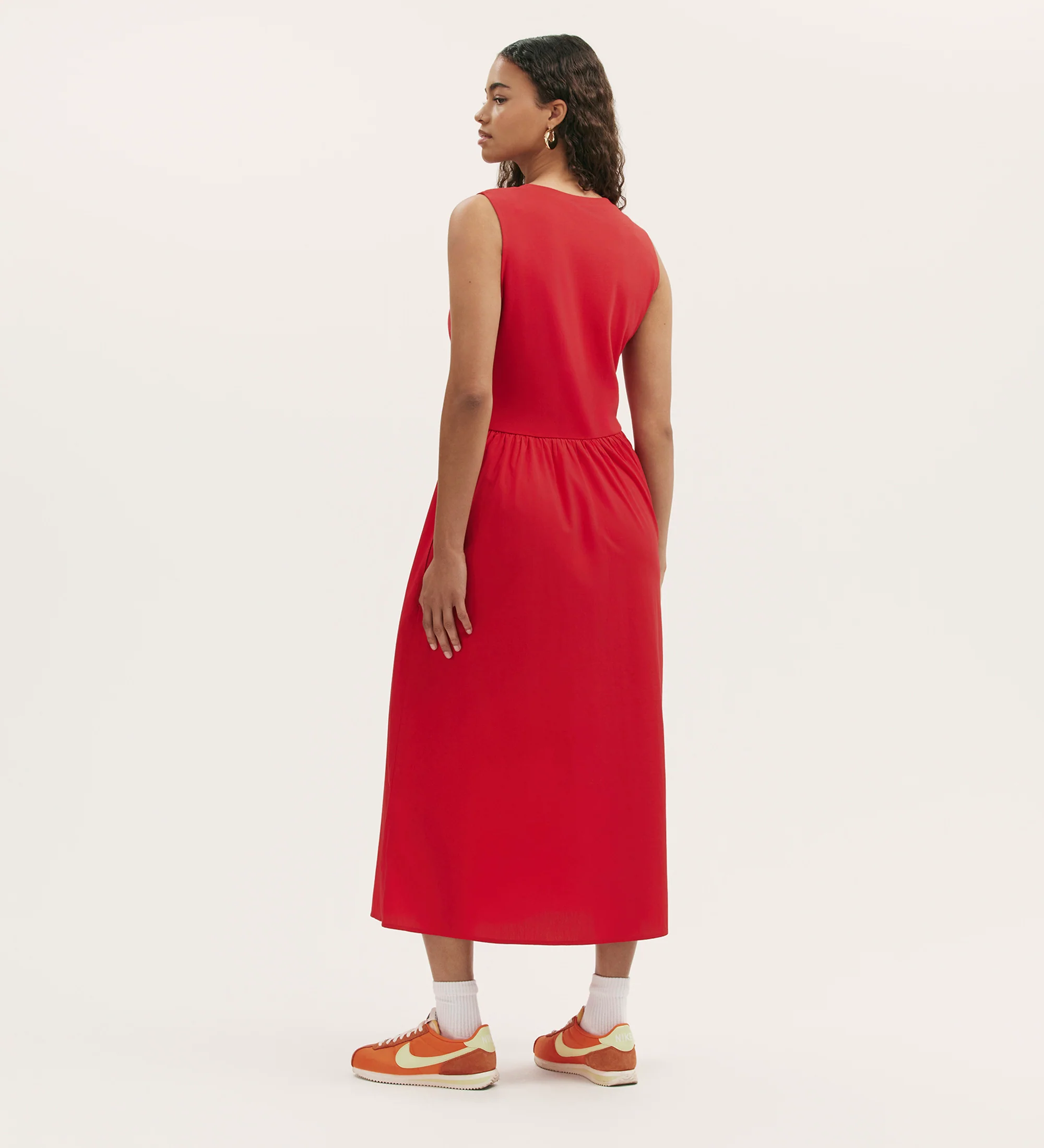 Georgie Red Cotton Sleeveless Midi Dress - Image 4