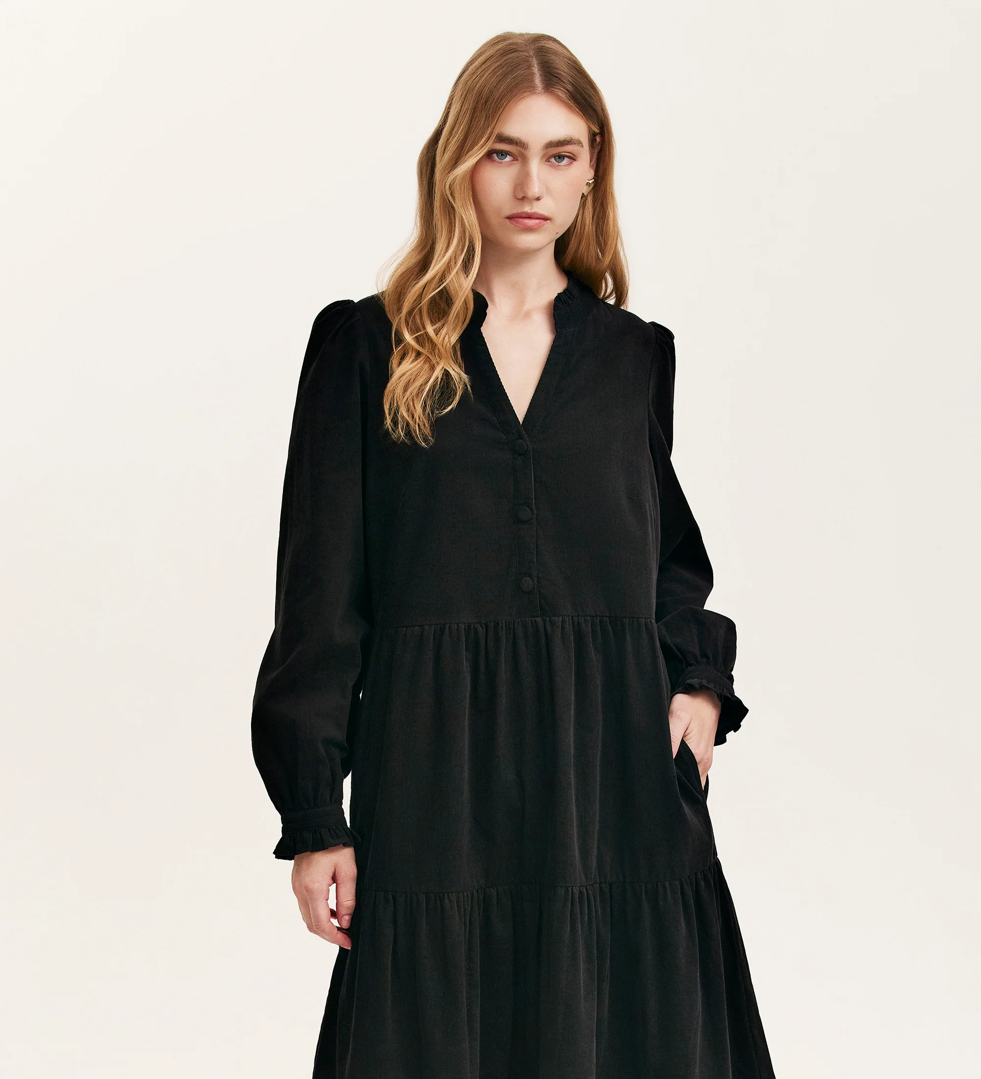Gianna Black Corduroy Midi Dress - Image 2