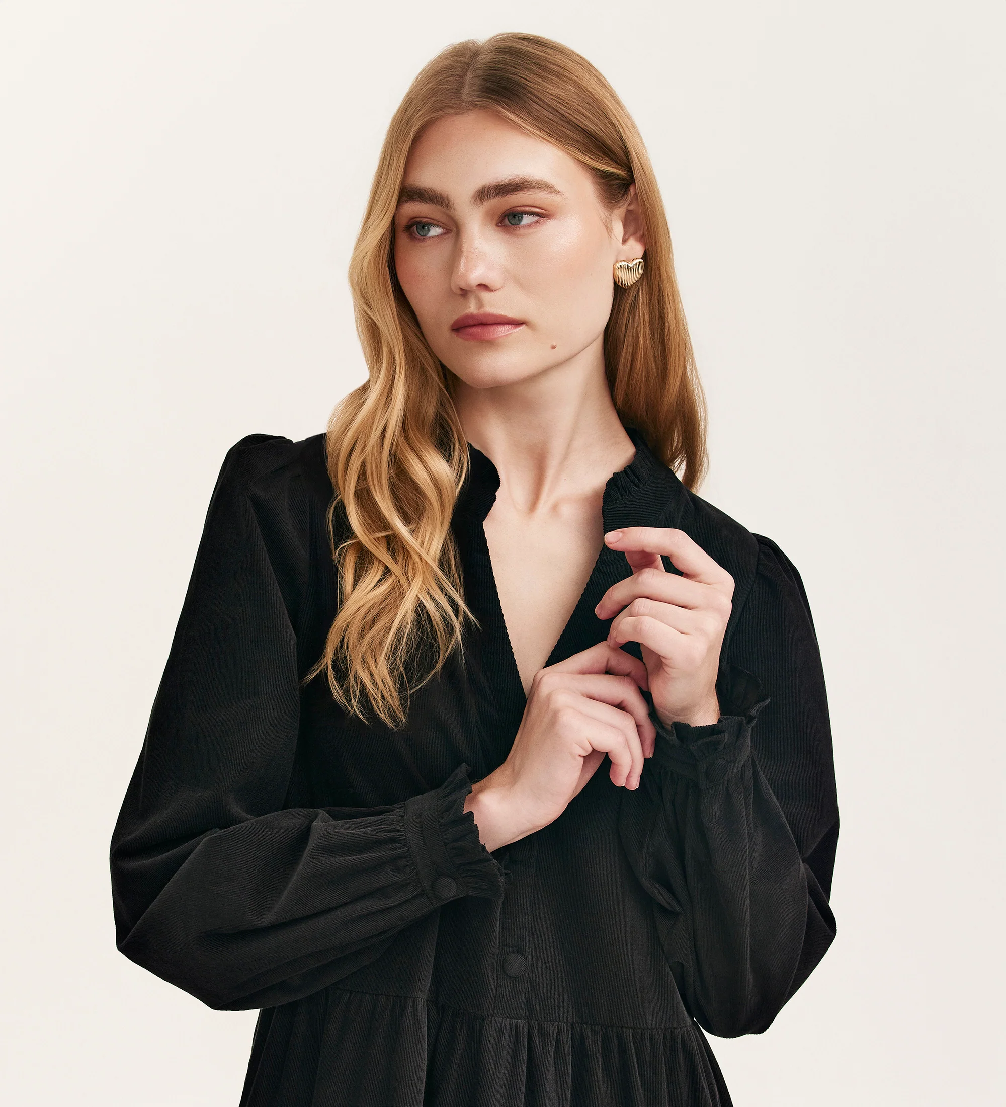 Gianna Black Corduroy Midi Dress - Image 3