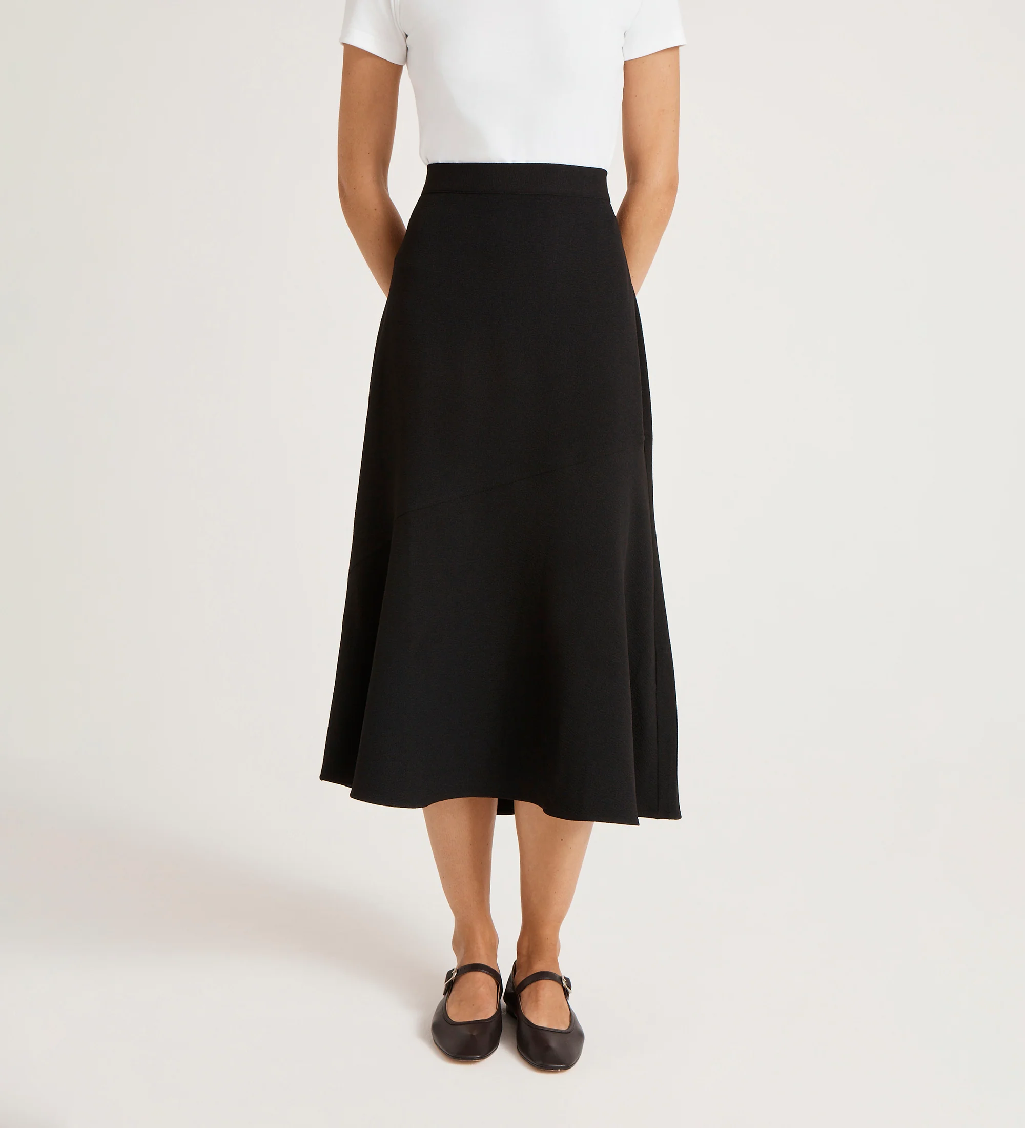 Gracie Black Rich Crepe Midi Skirt - Image 3