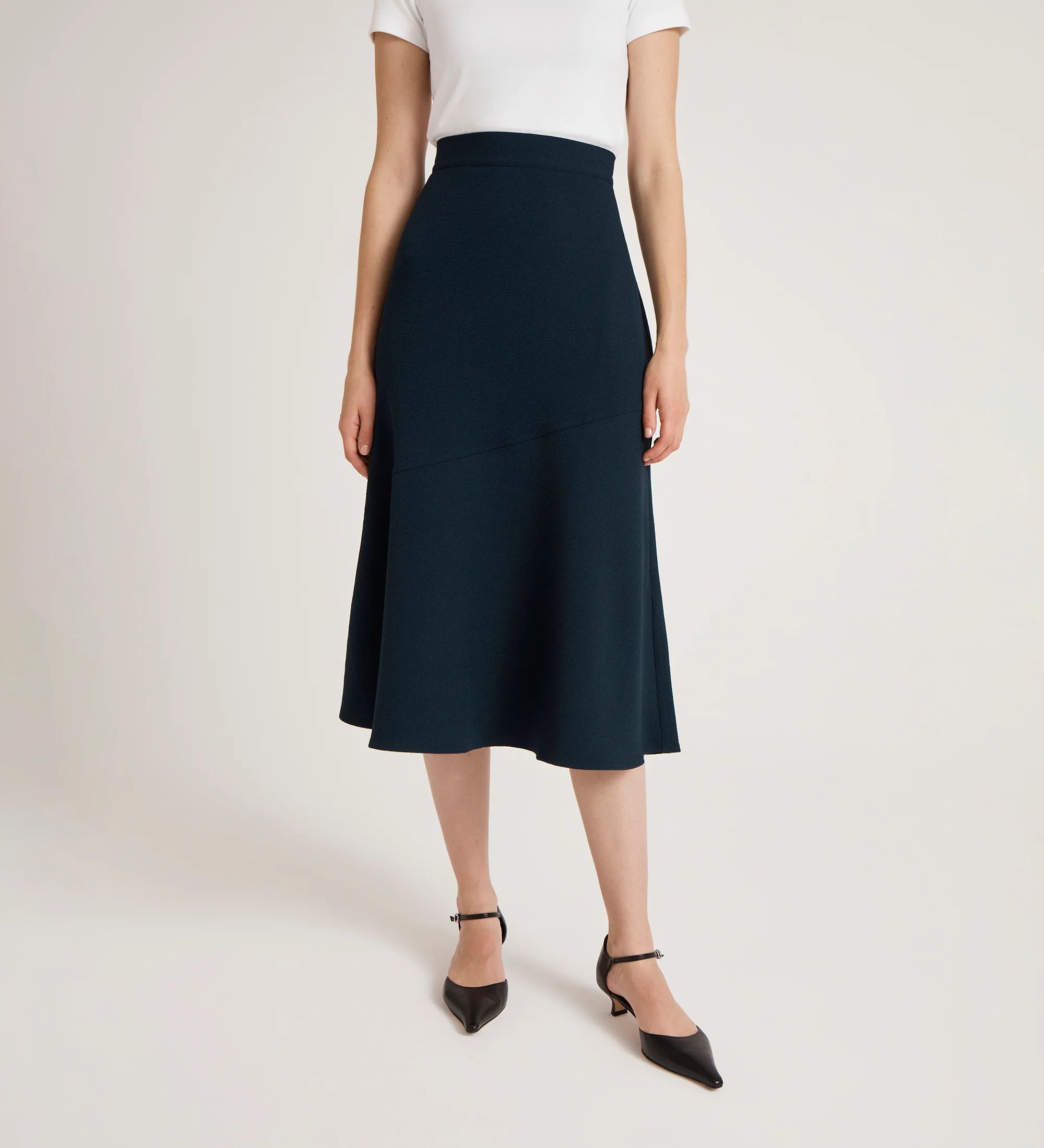 Gracie Navy Rich Crepe Midi Skirt - Image 2