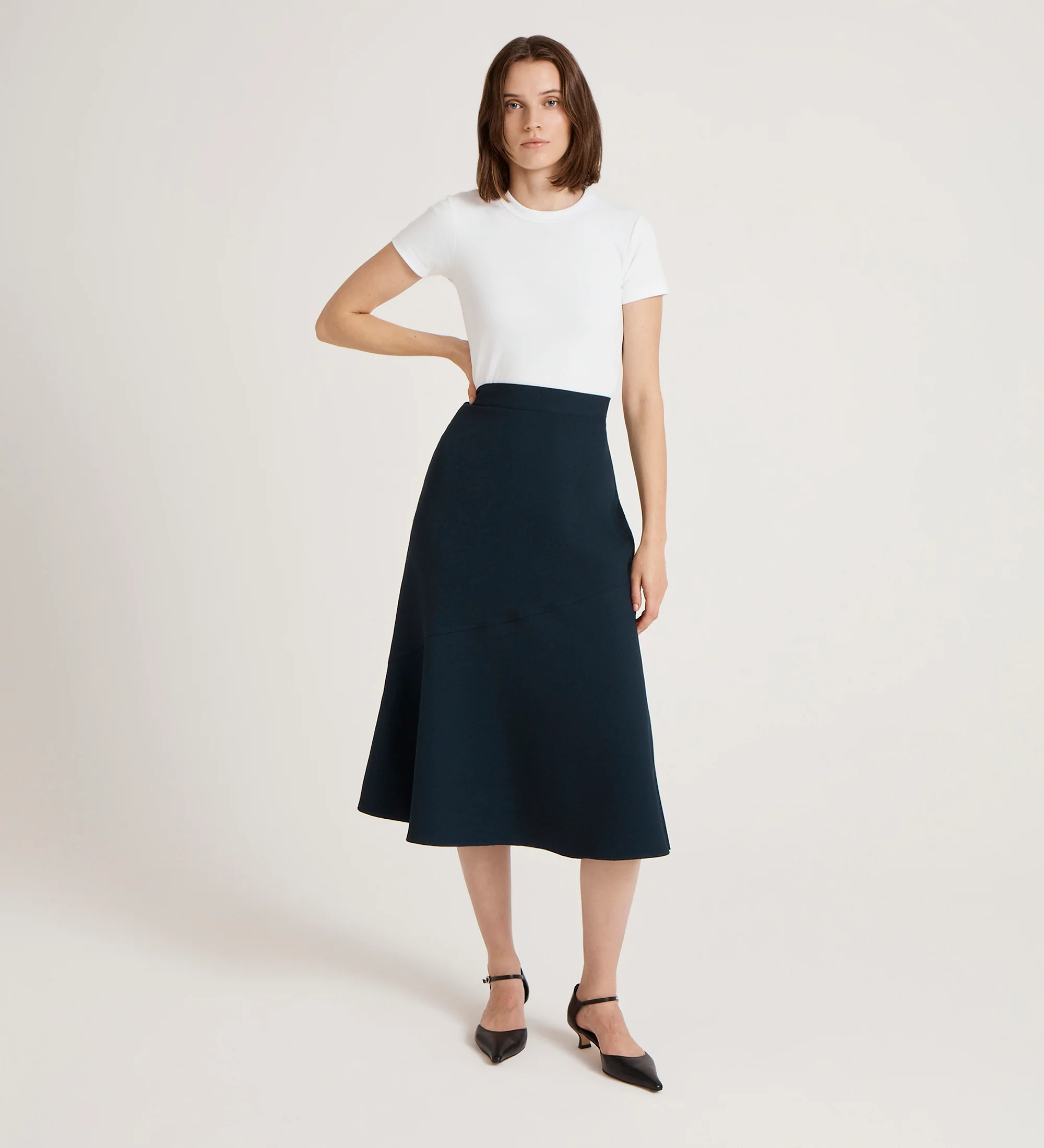 Gracie Navy Rich Crepe Midi Skirt - Image 4