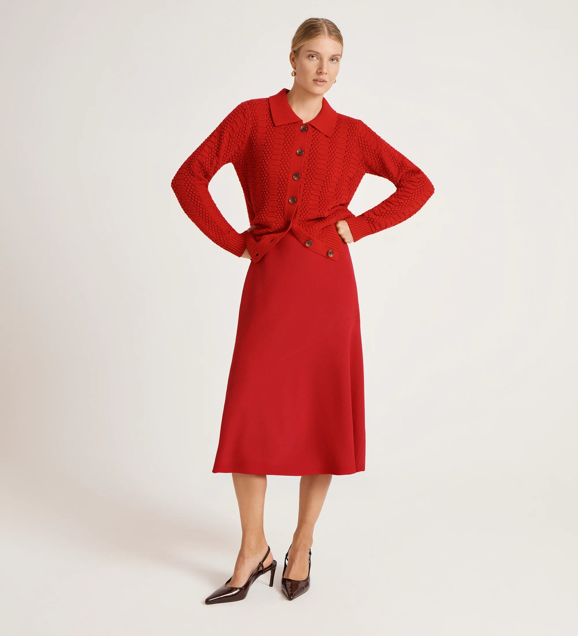 Gracie Red Rich Crepe Midi Skirt - Image 4