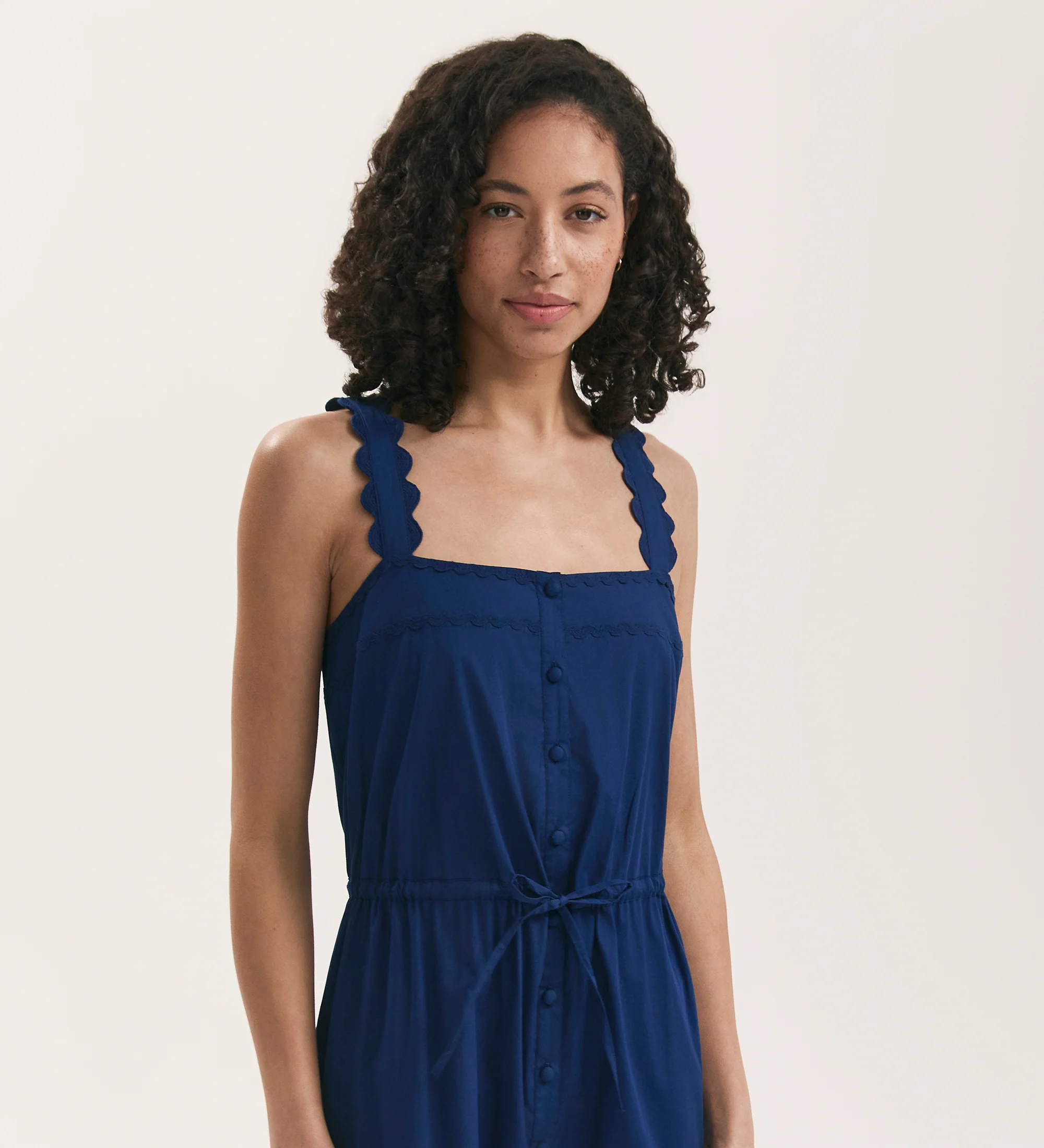 Hallie Indigo Ric Rac Trim Cotton Midi Dress - Image 2