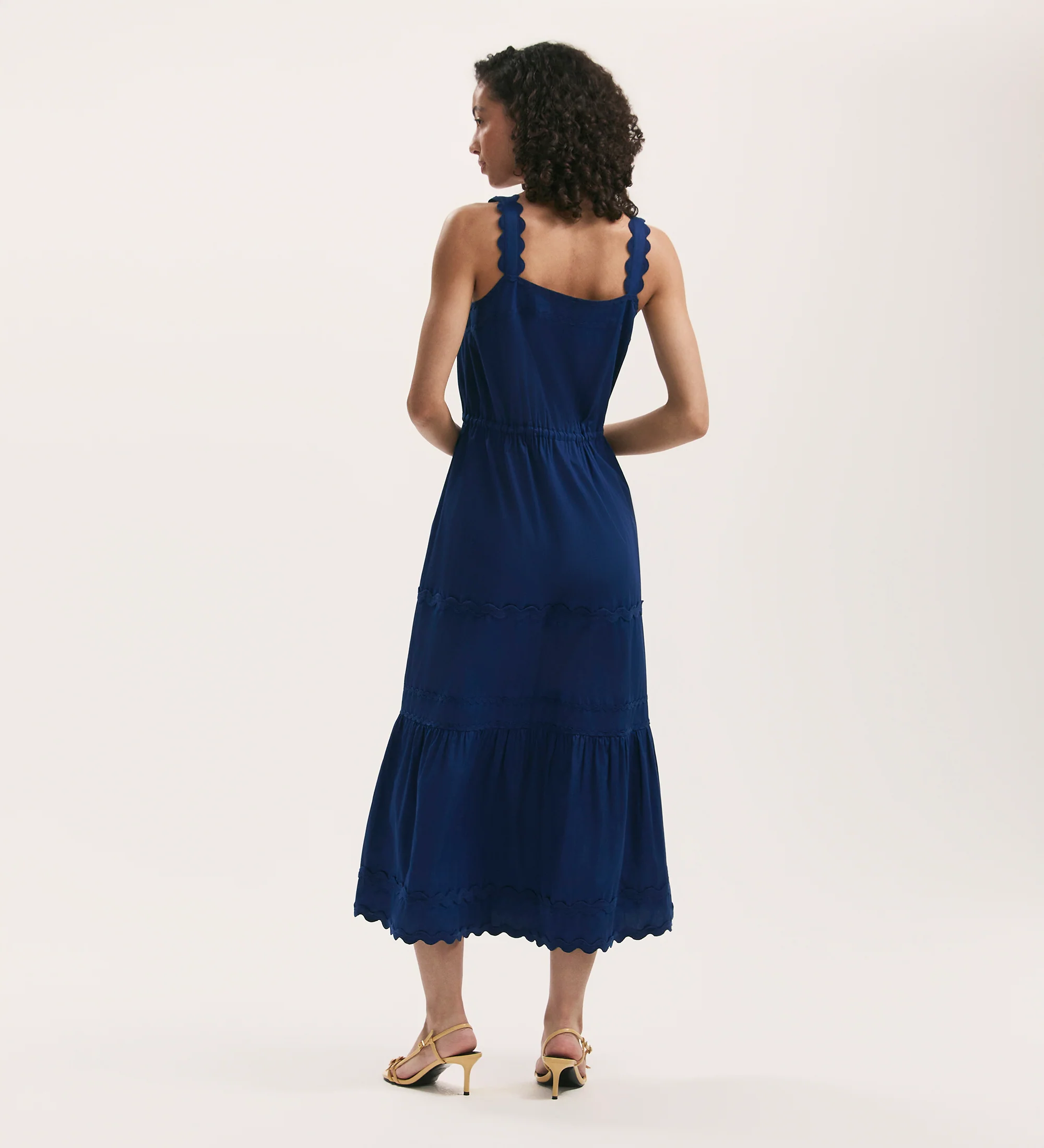 Hallie Indigo Ric Rac Trim Cotton Midi Dress - Image 4