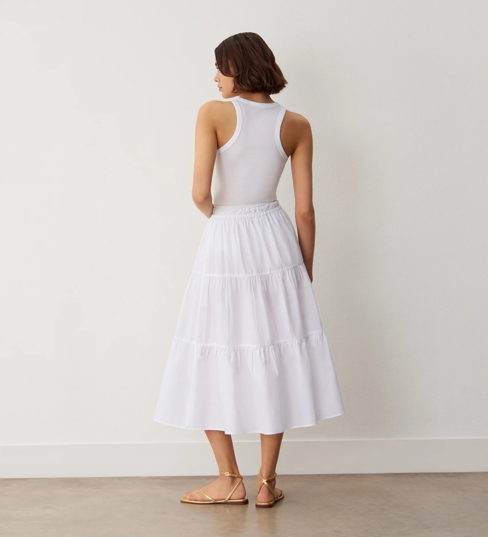 Harleen White Tiered Cotton Midi Skirt - Image 3