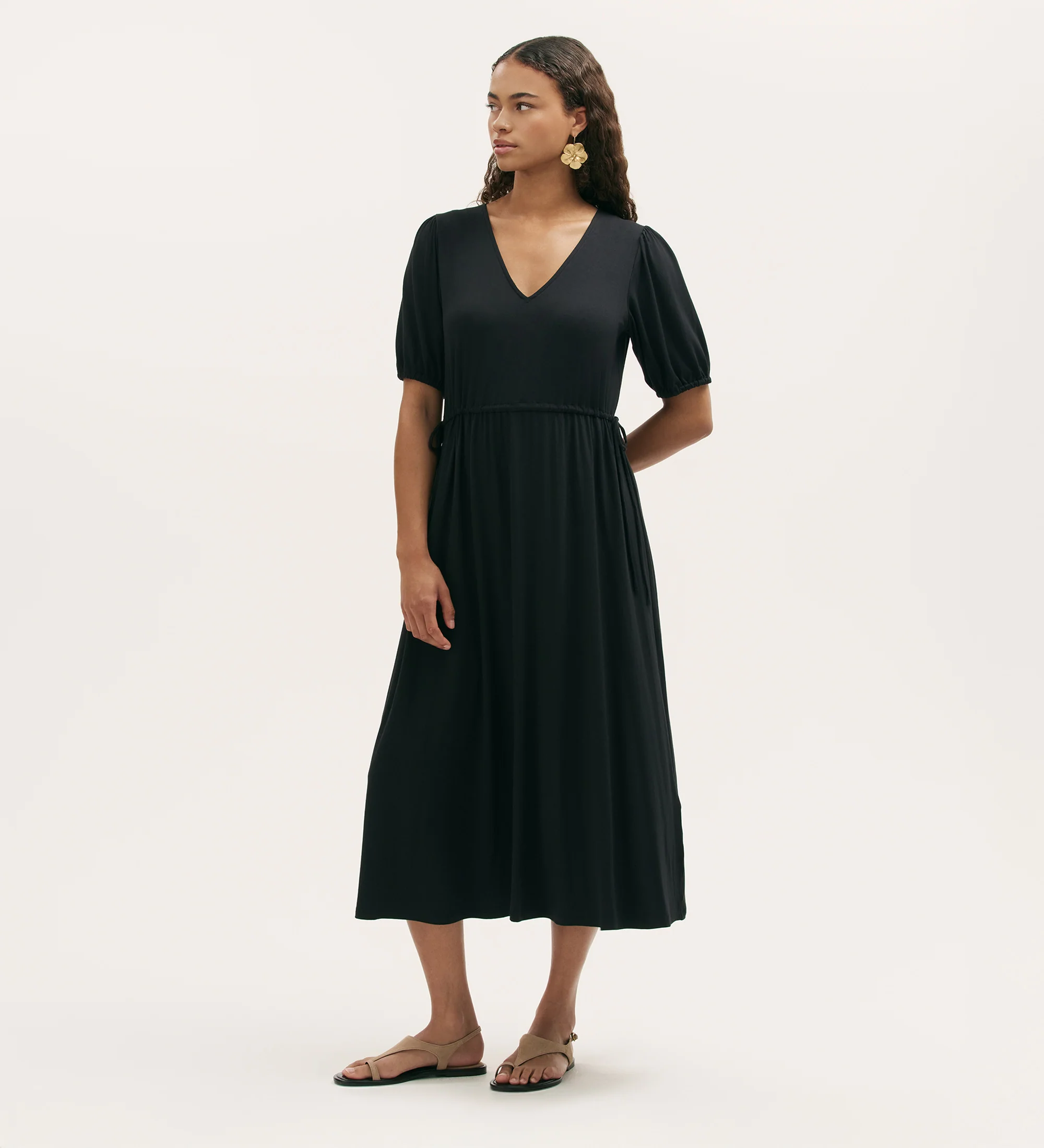 Hessa Black Jersey Midi Dress