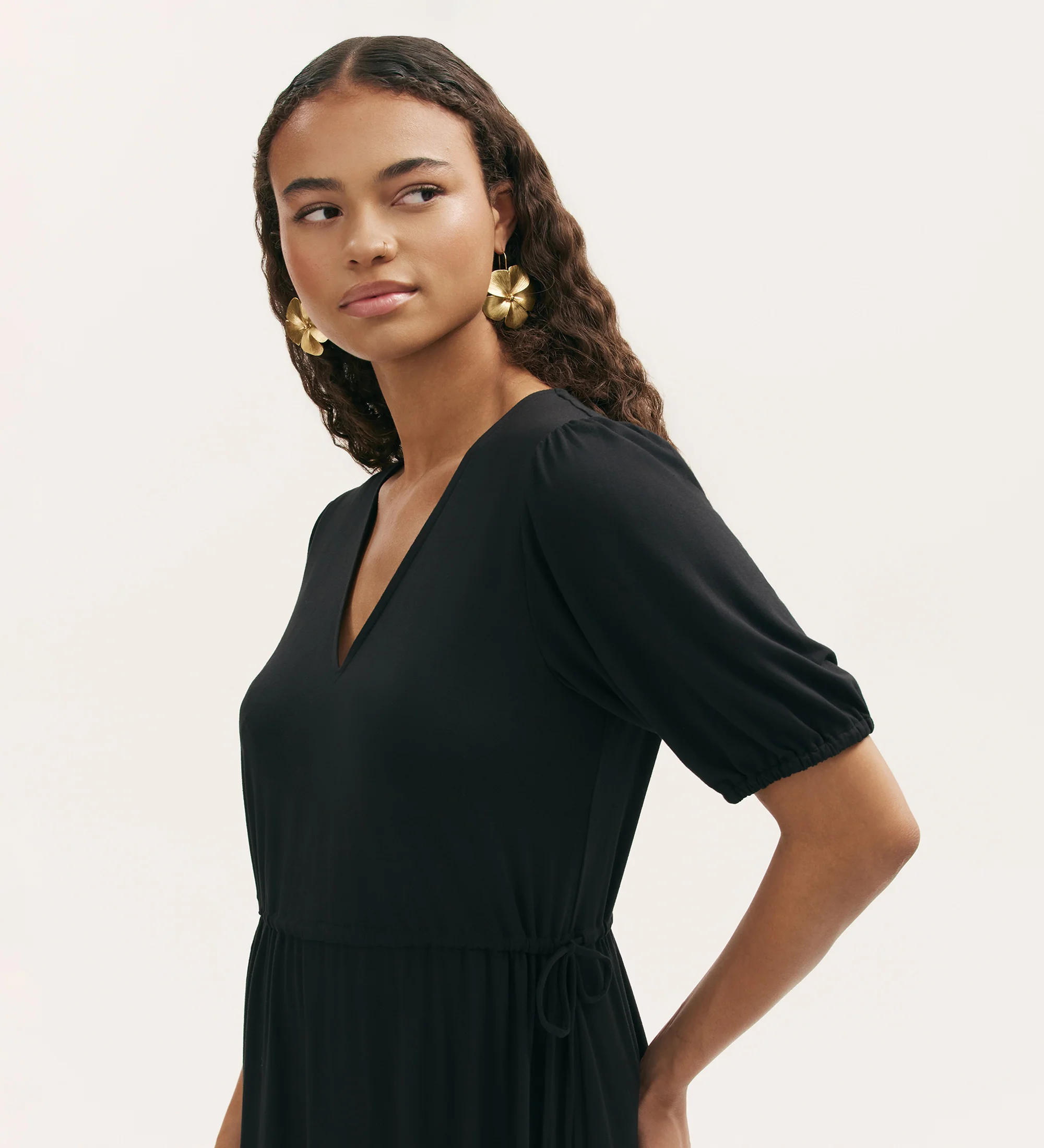 Hessa Black Jersey Midi Dress - Image 3