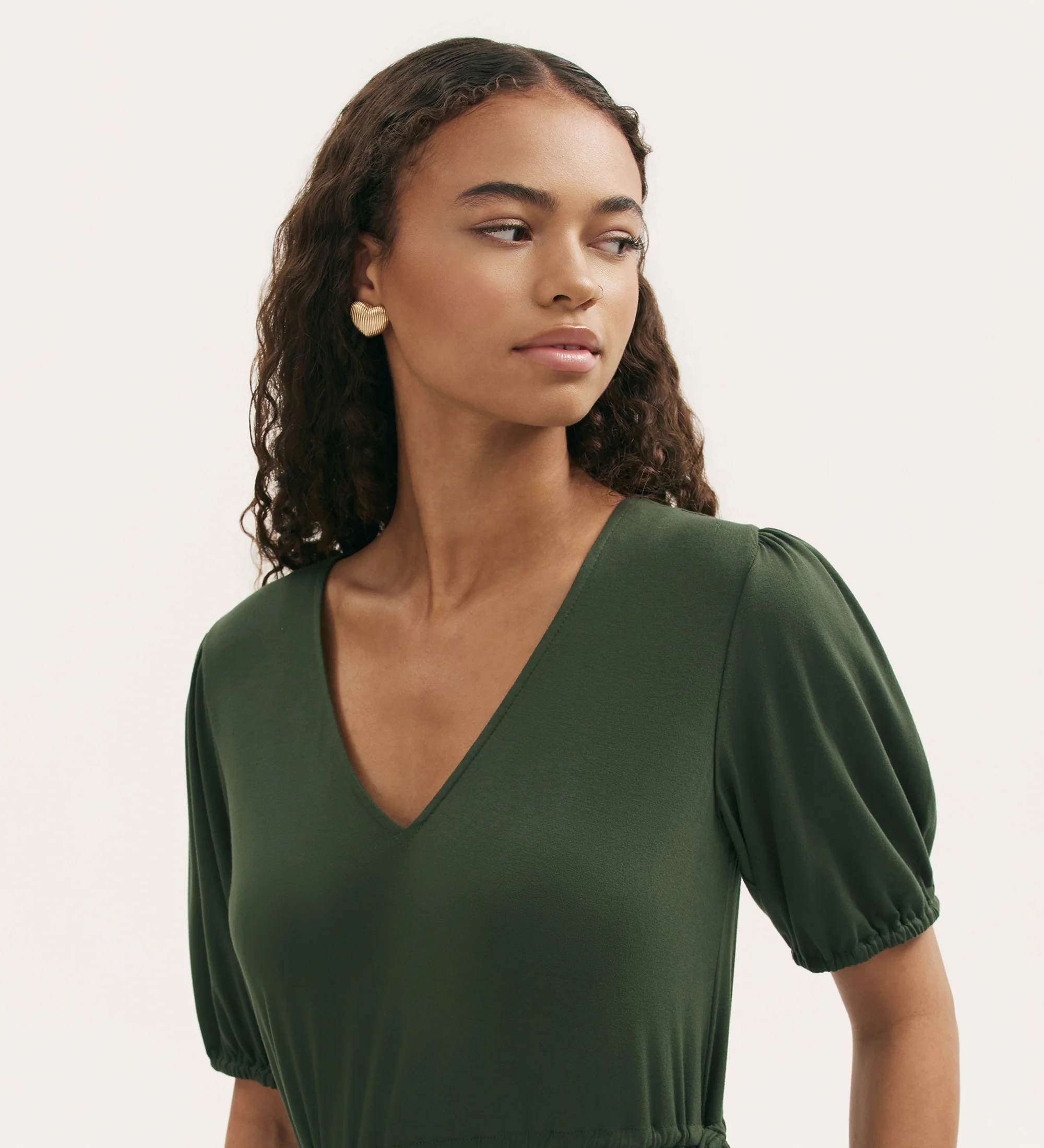 Hessa Khaki Jersey Midi Dress - Image 3