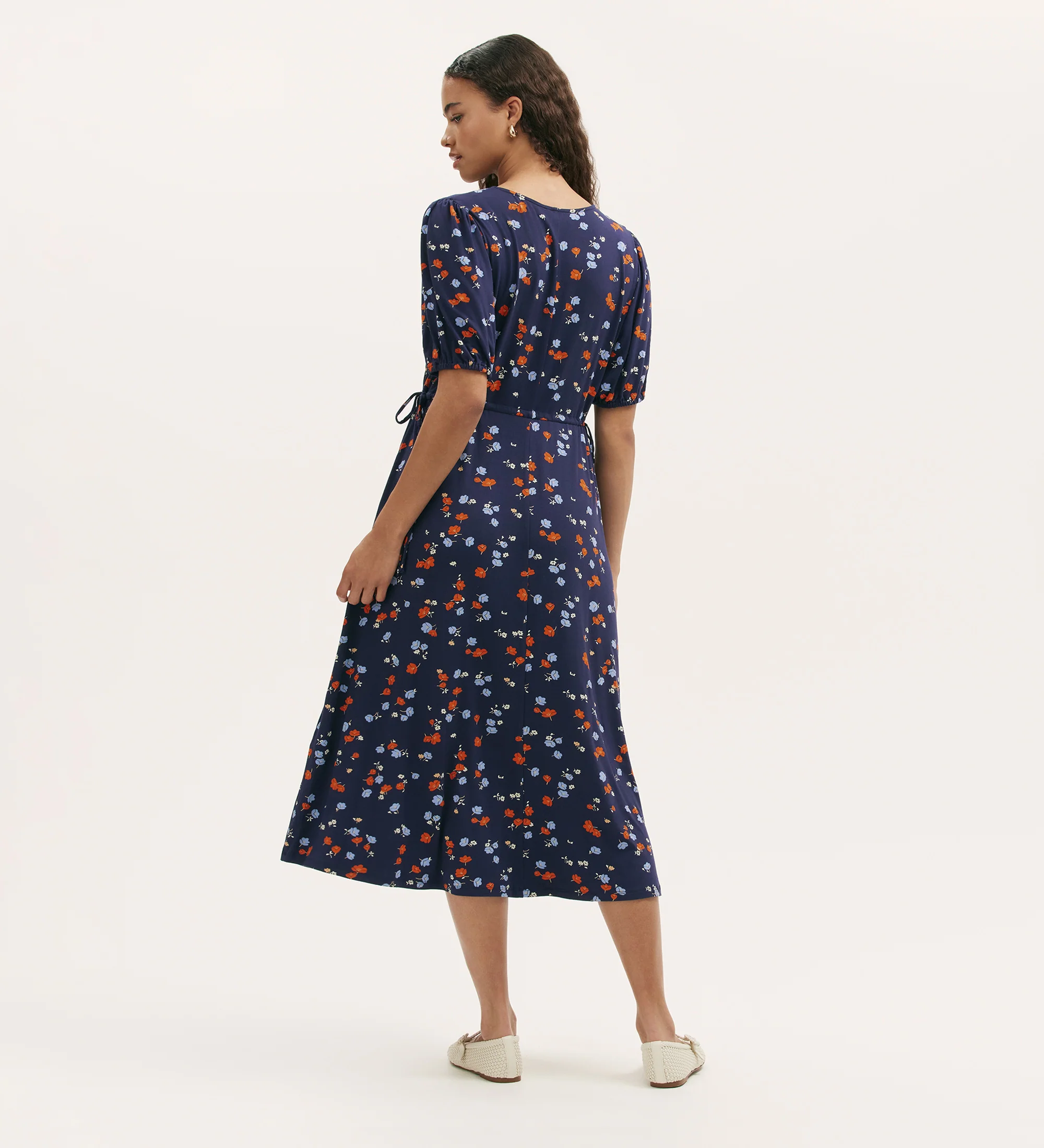Hessa Navy Ditsy Jersey Midi Dress - Image 4