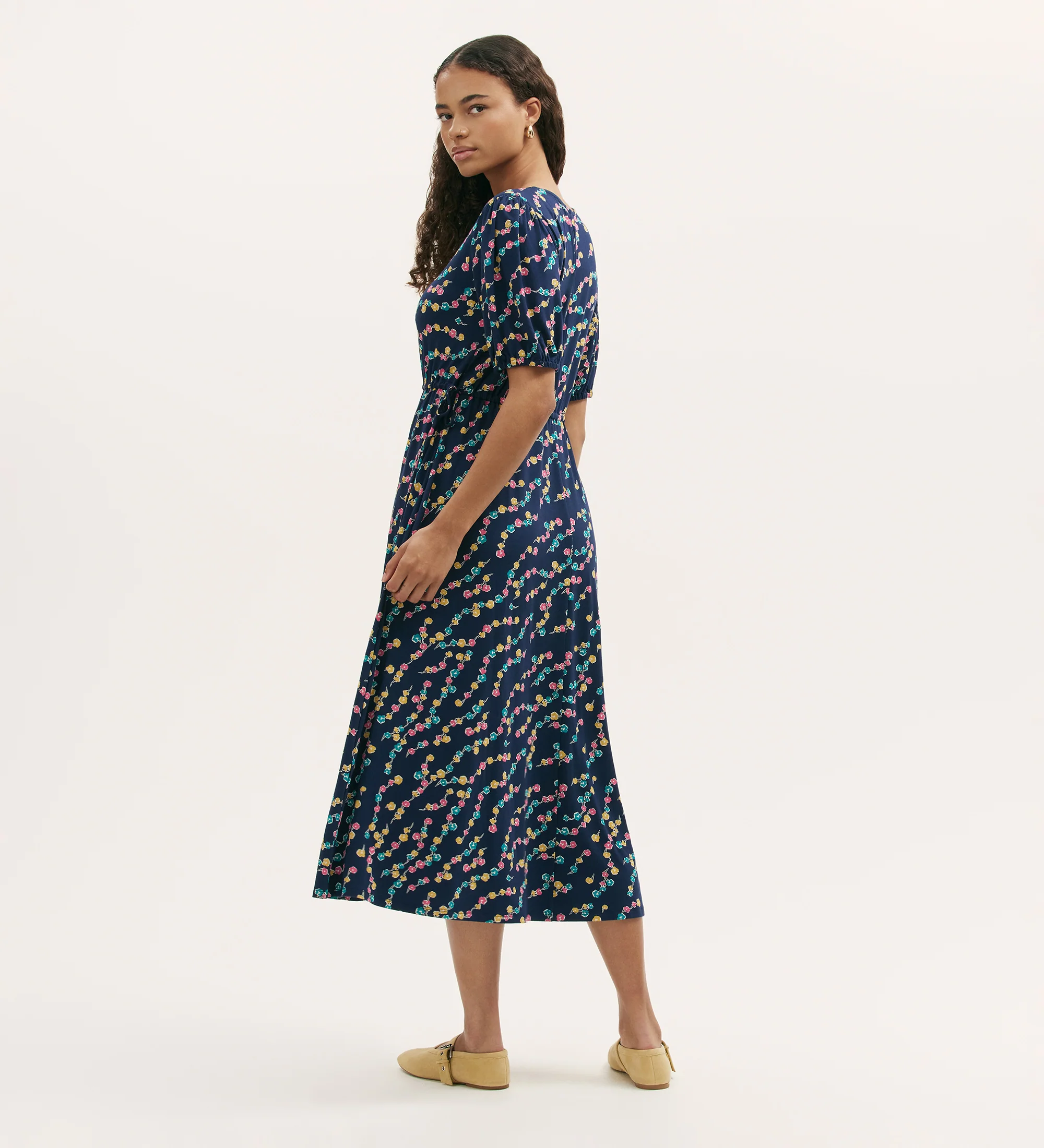 Hessa Navy Rose Bud Jersey Midi Dress - Image 4