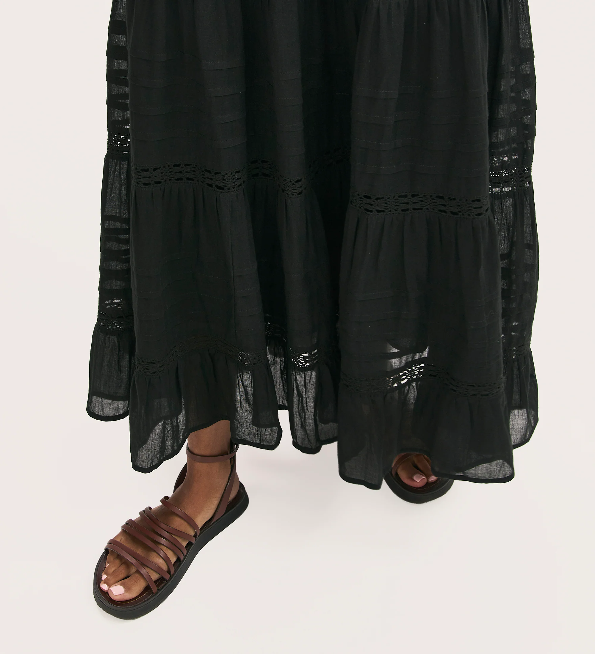 Imani Black Cotton Lace Tiered Midi Skirt - Image 4