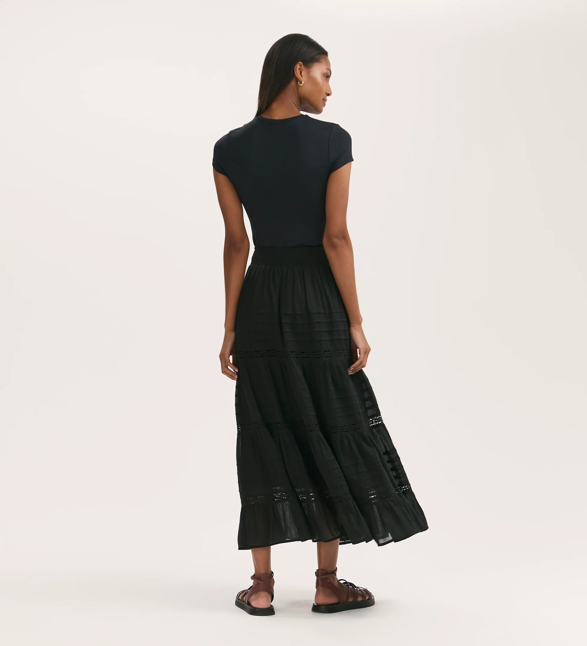 Imani Black Cotton Lace Tiered Midi Skirt - Image 5
