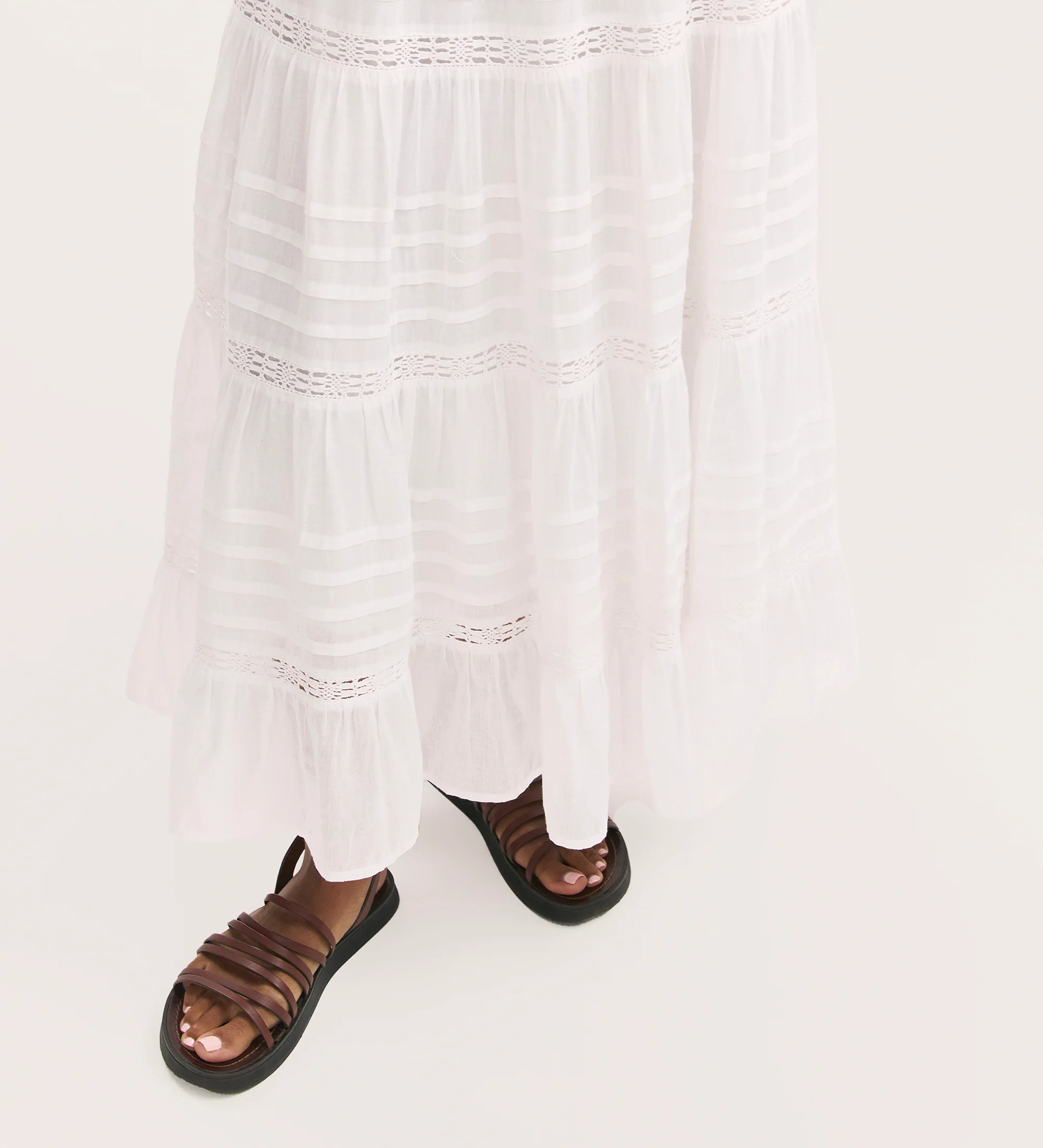 Imani White Cotton Lace Tiered Midi Skirt - Image 4