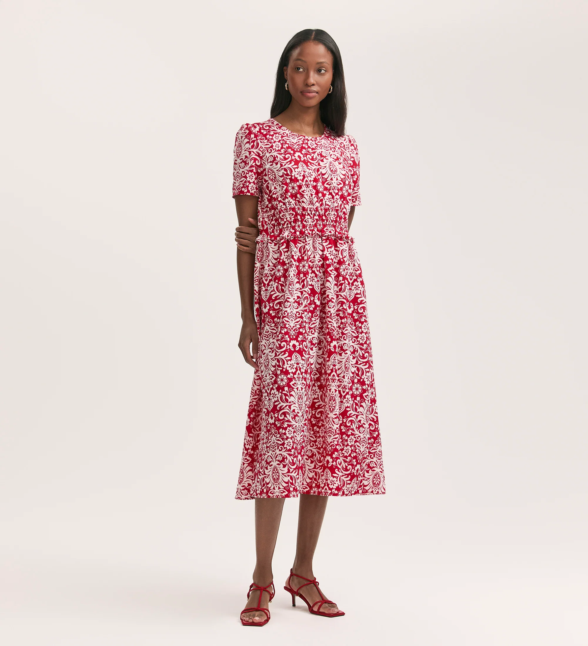 Irini Red Paisley Crepe Midi Dress