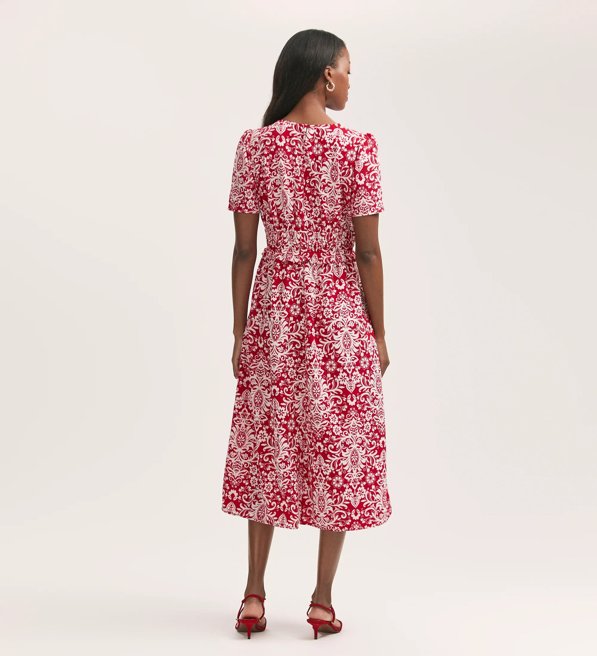 Irini Red Paisley Crepe Midi Dress - Image 4