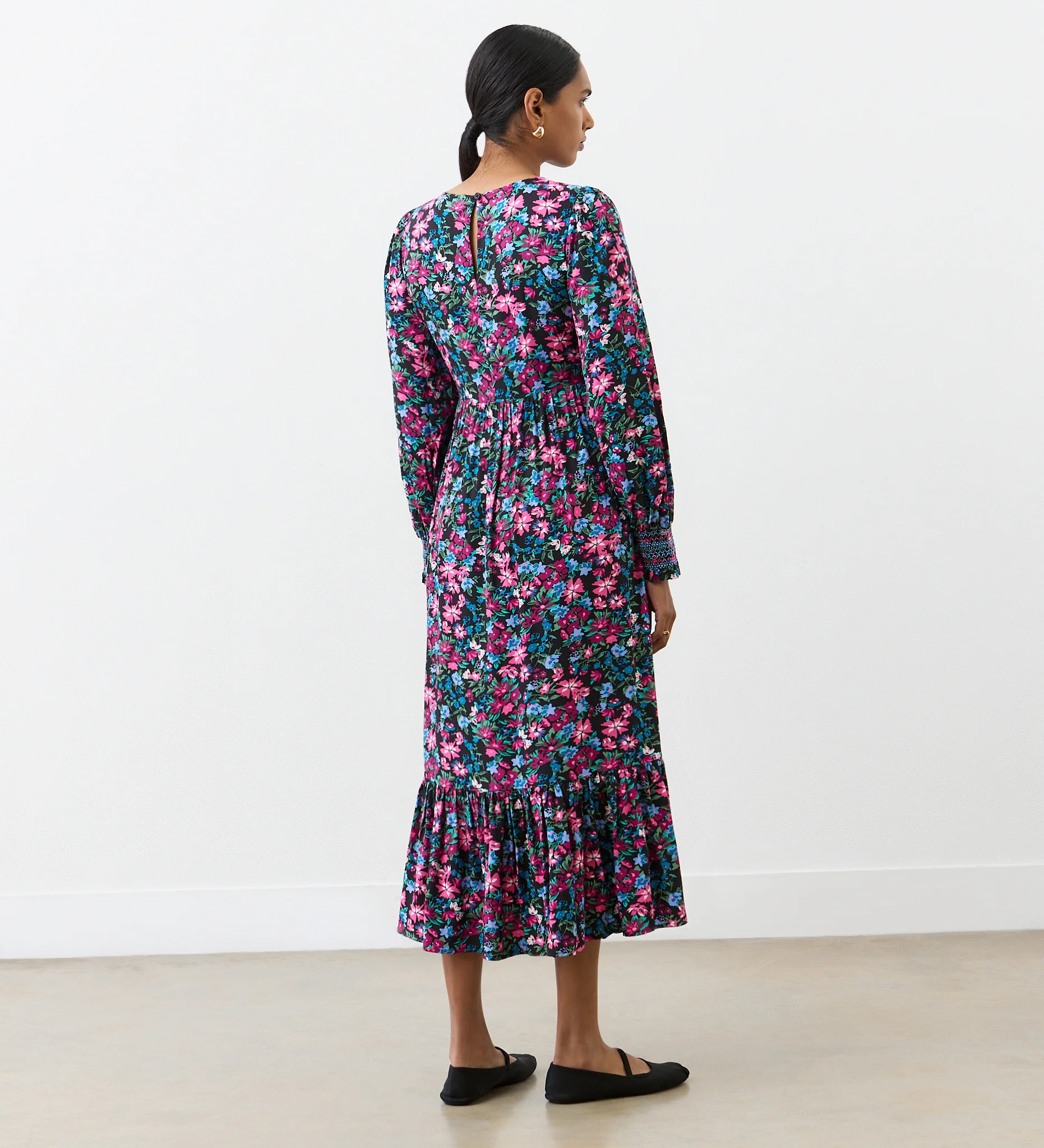 Isha Pink Floral Midi Dress - Image 4