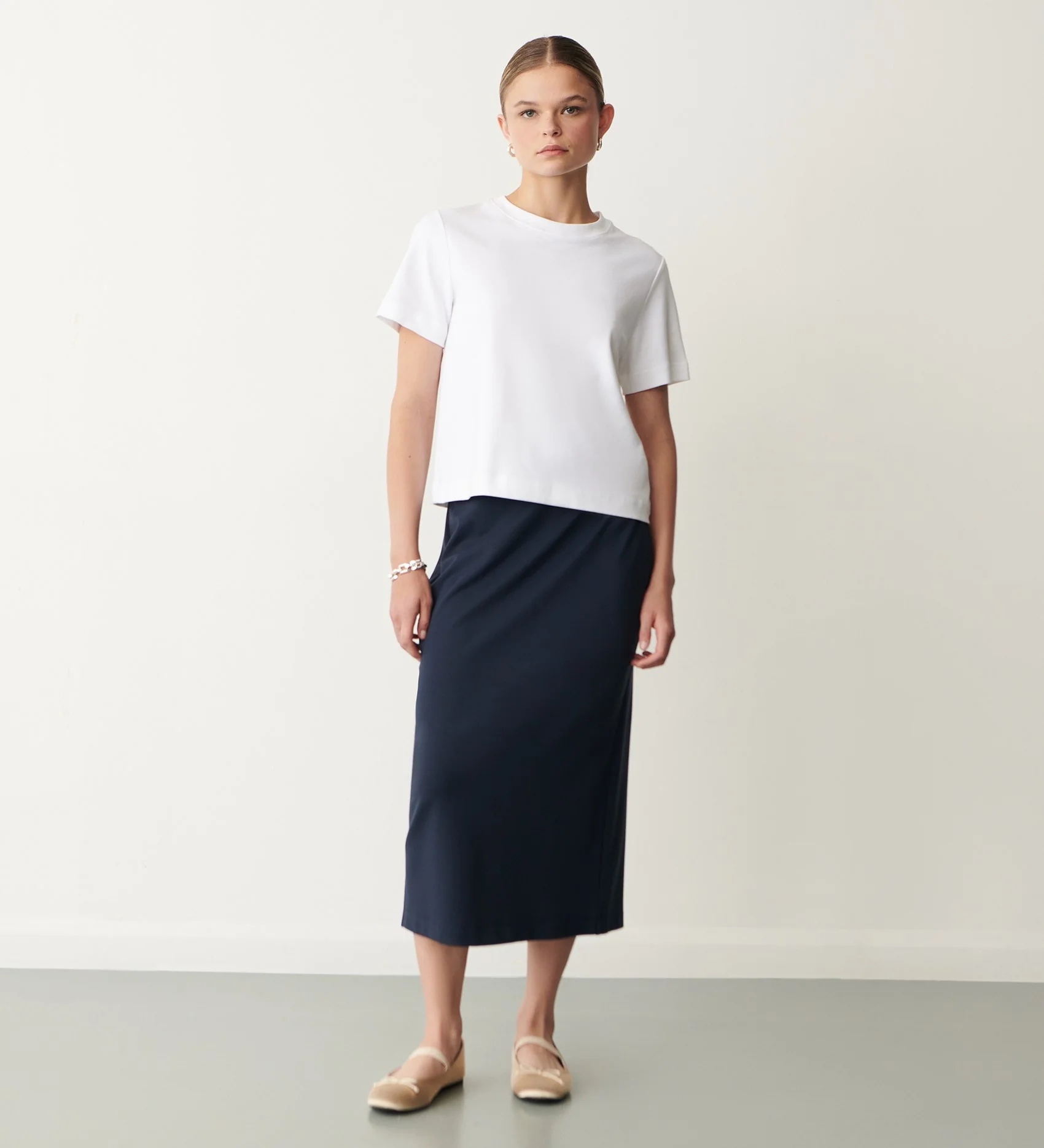 Ives Navy Ponte Jersey Midi Skirt