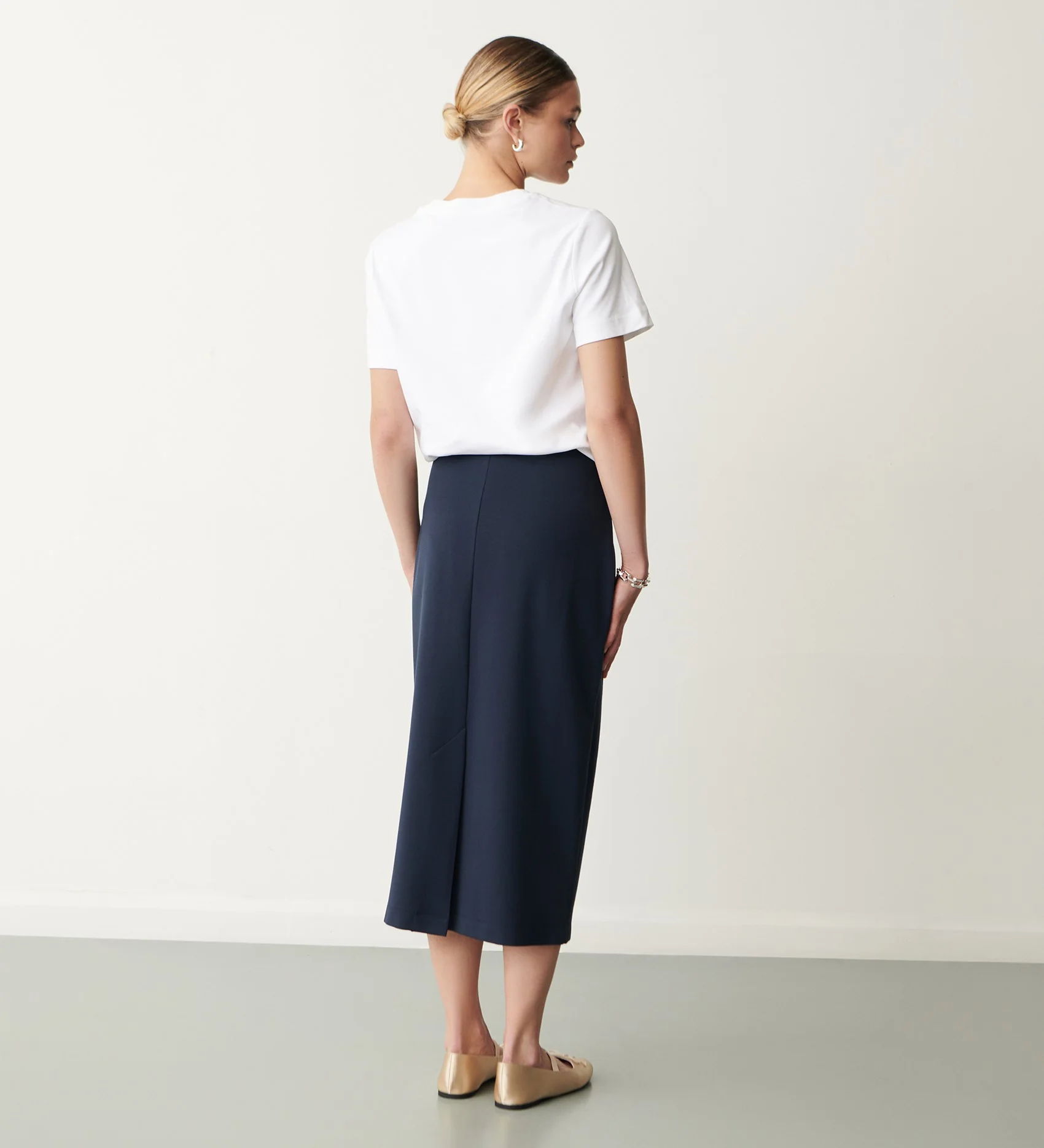 Ives Navy Ponte Jersey Midi Skirt - Image 4
