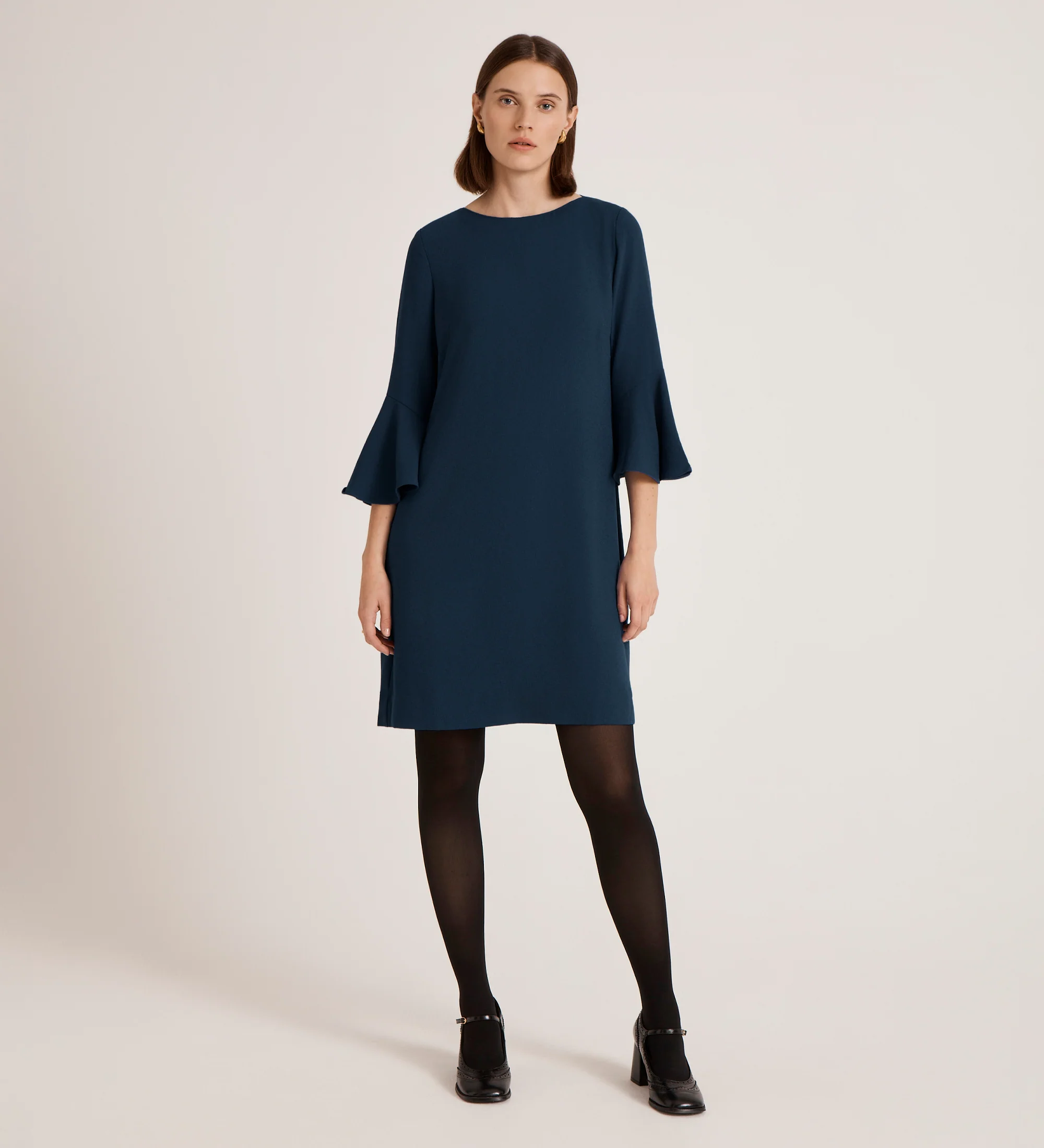 Izzy Navy Crepe Knee Length Dress - Image 4