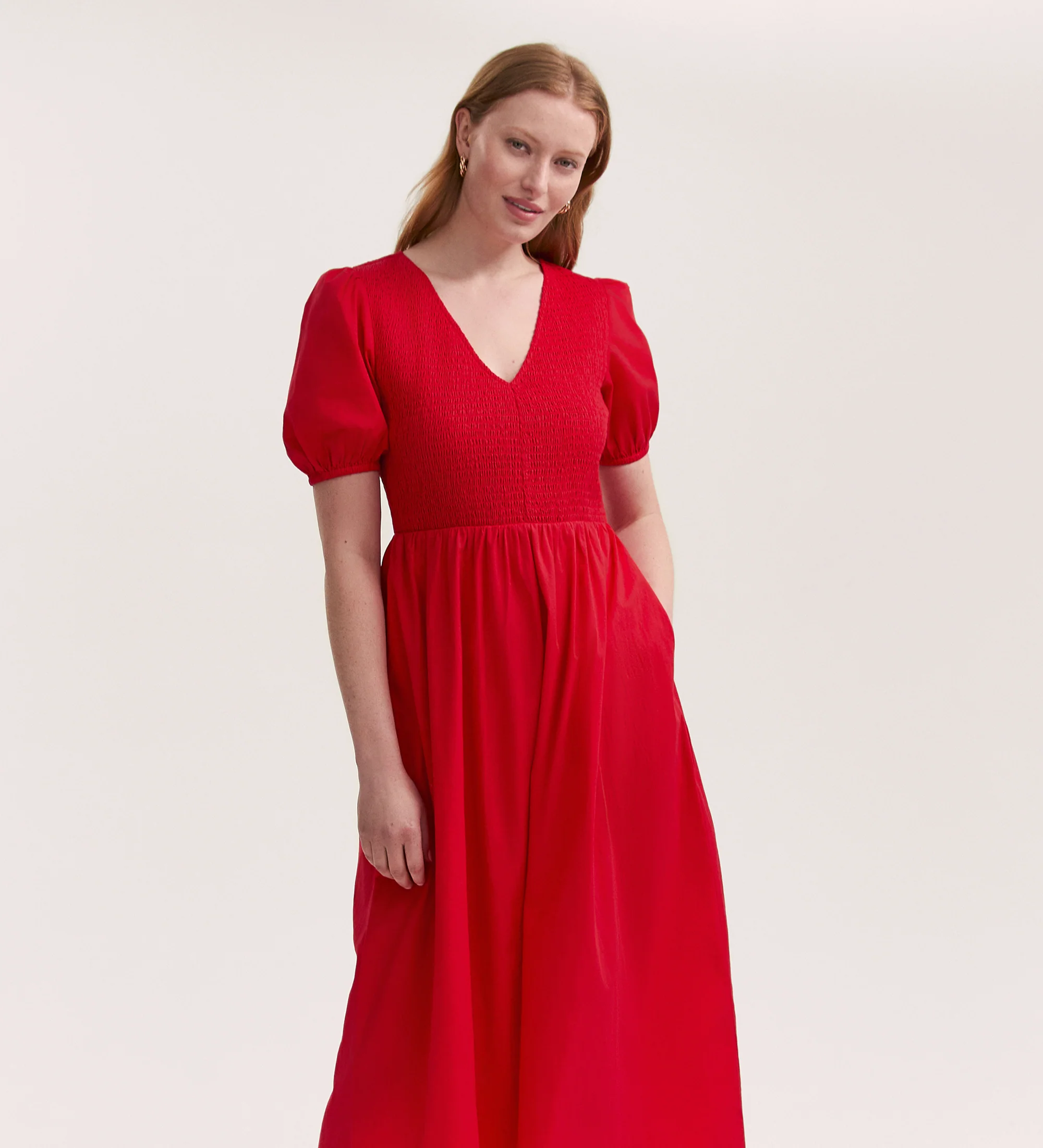 Jamilla Red Cotton Midi Dress - Image 3