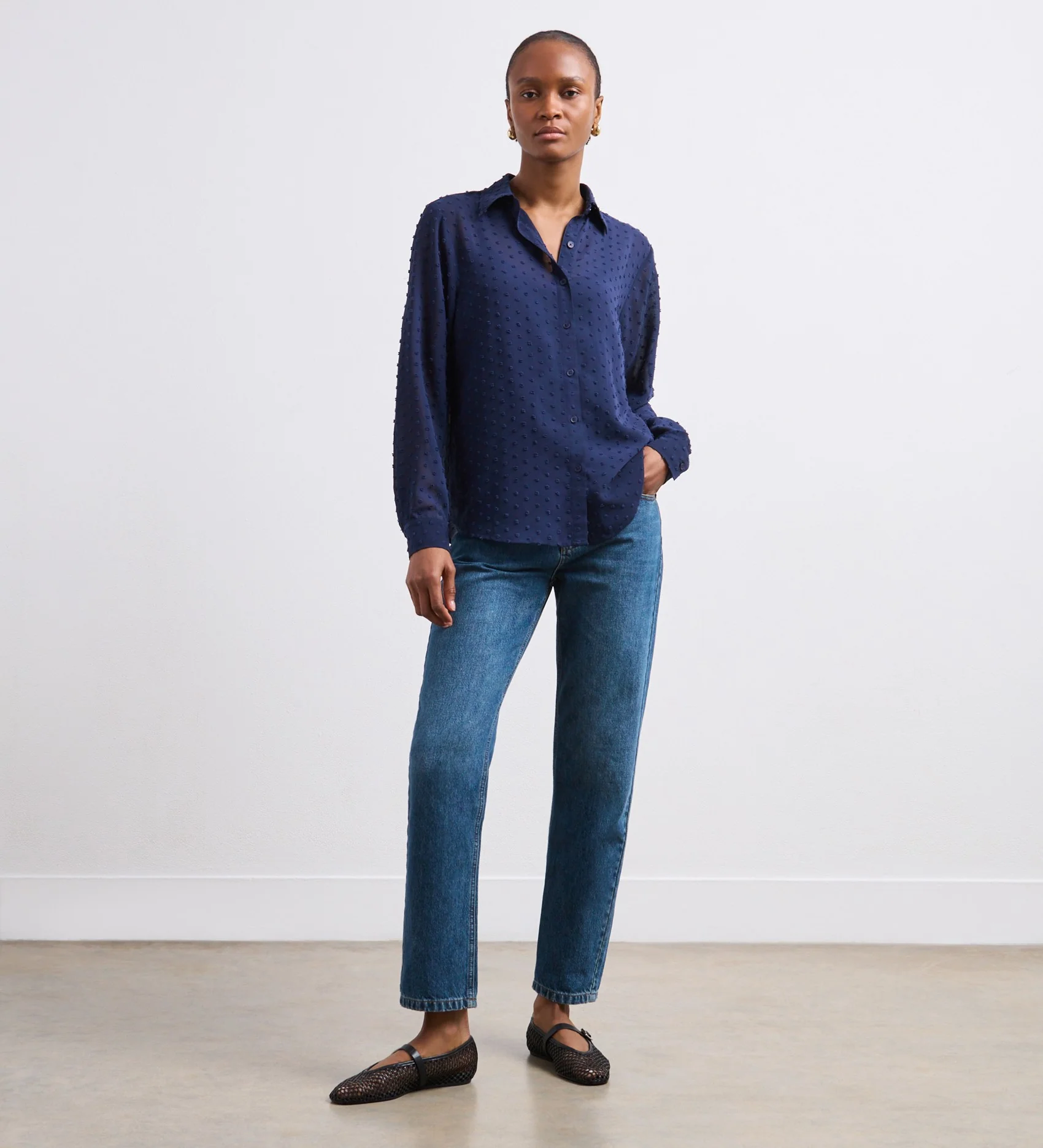Janette Navy Chiffon Blouse With Detachable Cami - Image 2