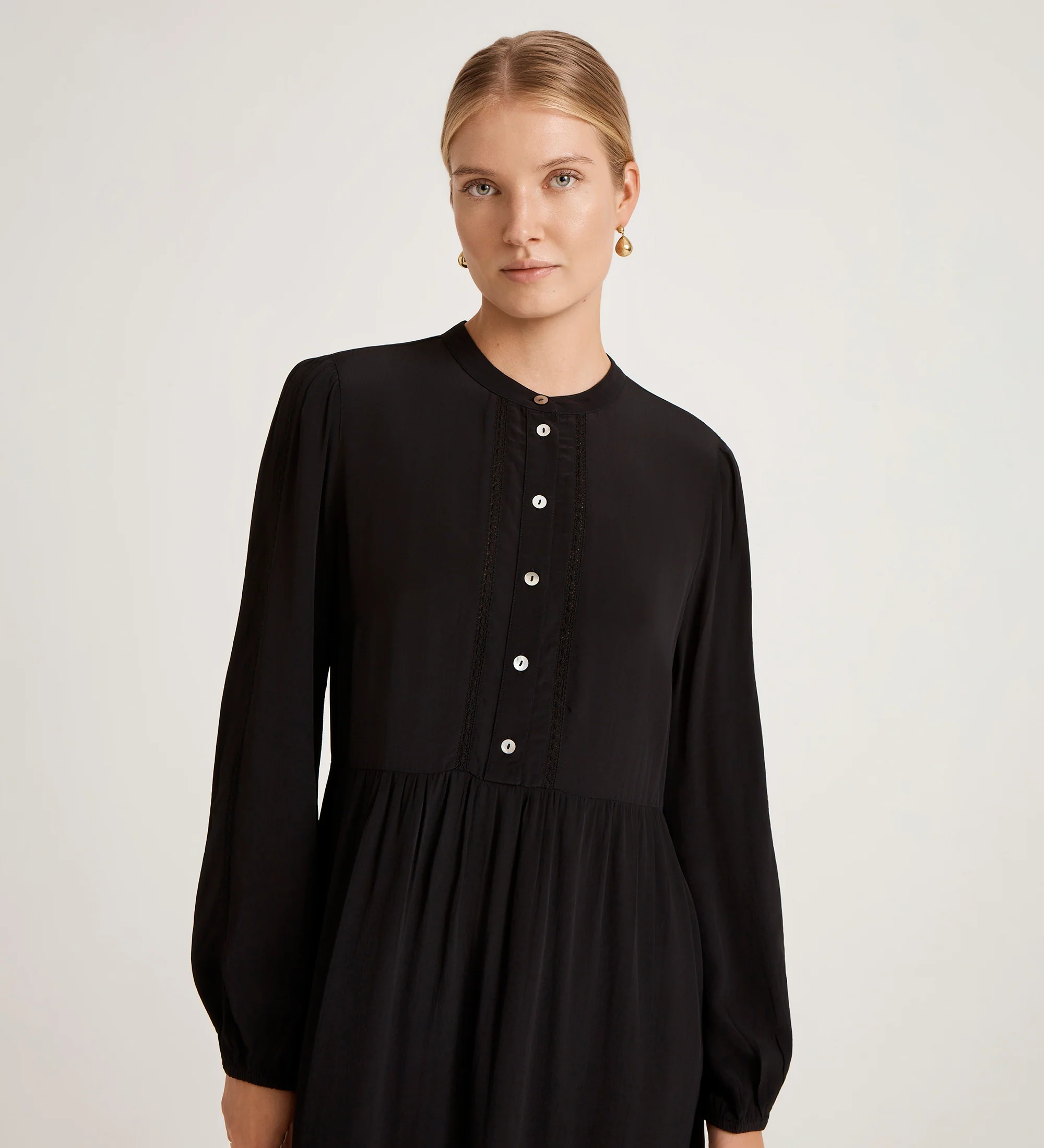 Jasmine Black Lace Trim Crepe Midi Dress - Image 2