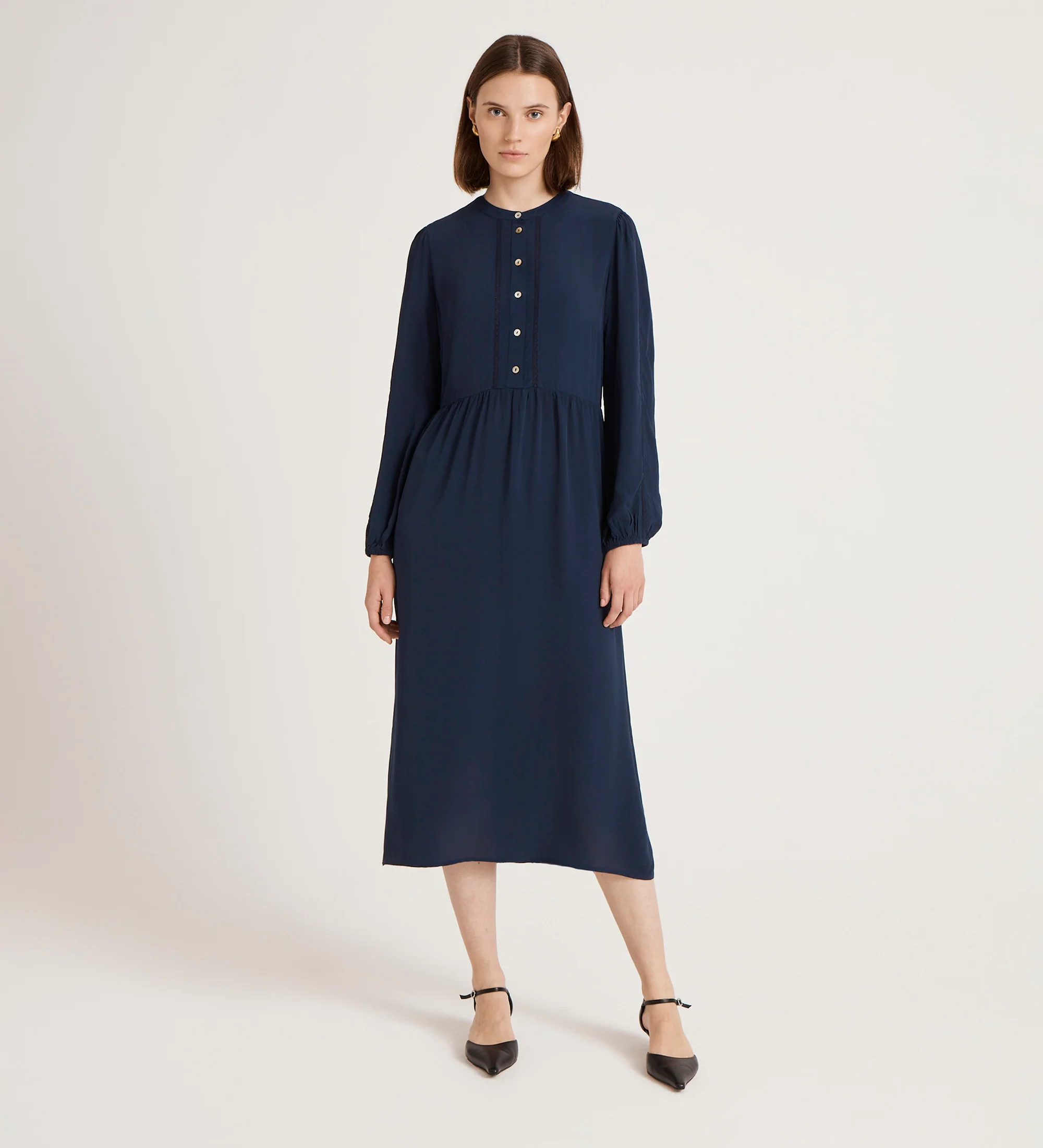 Jasmine Navy Lace Trim Crepe Midi Dress - Image 4