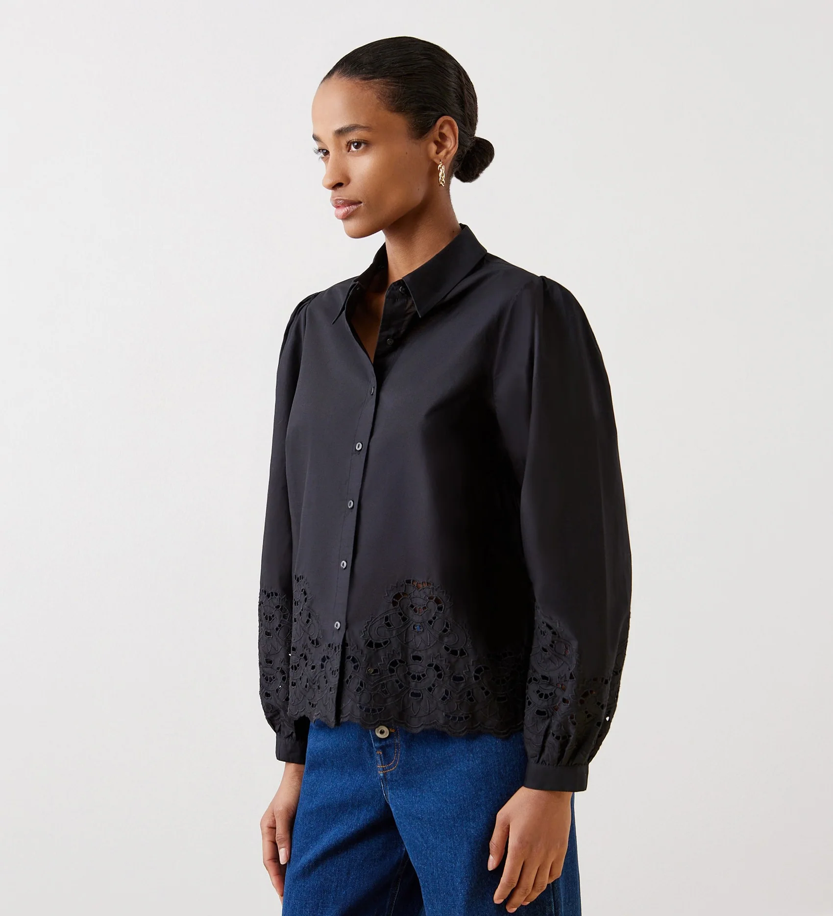 Jayne Black Broderie Cotton Shirt - Image 2