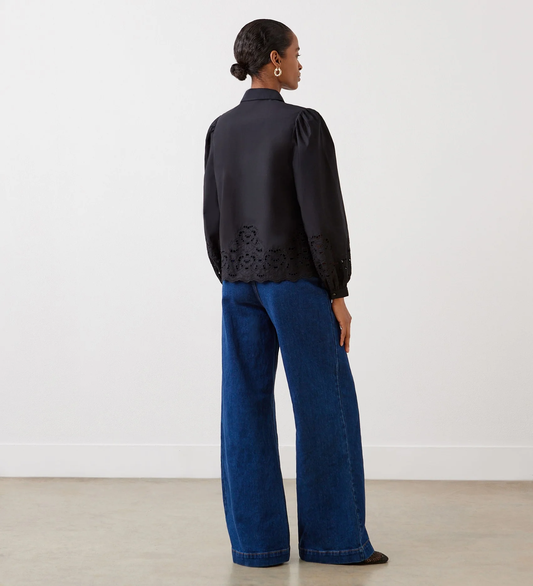 Jayne Black Broderie Cotton Shirt - Image 4