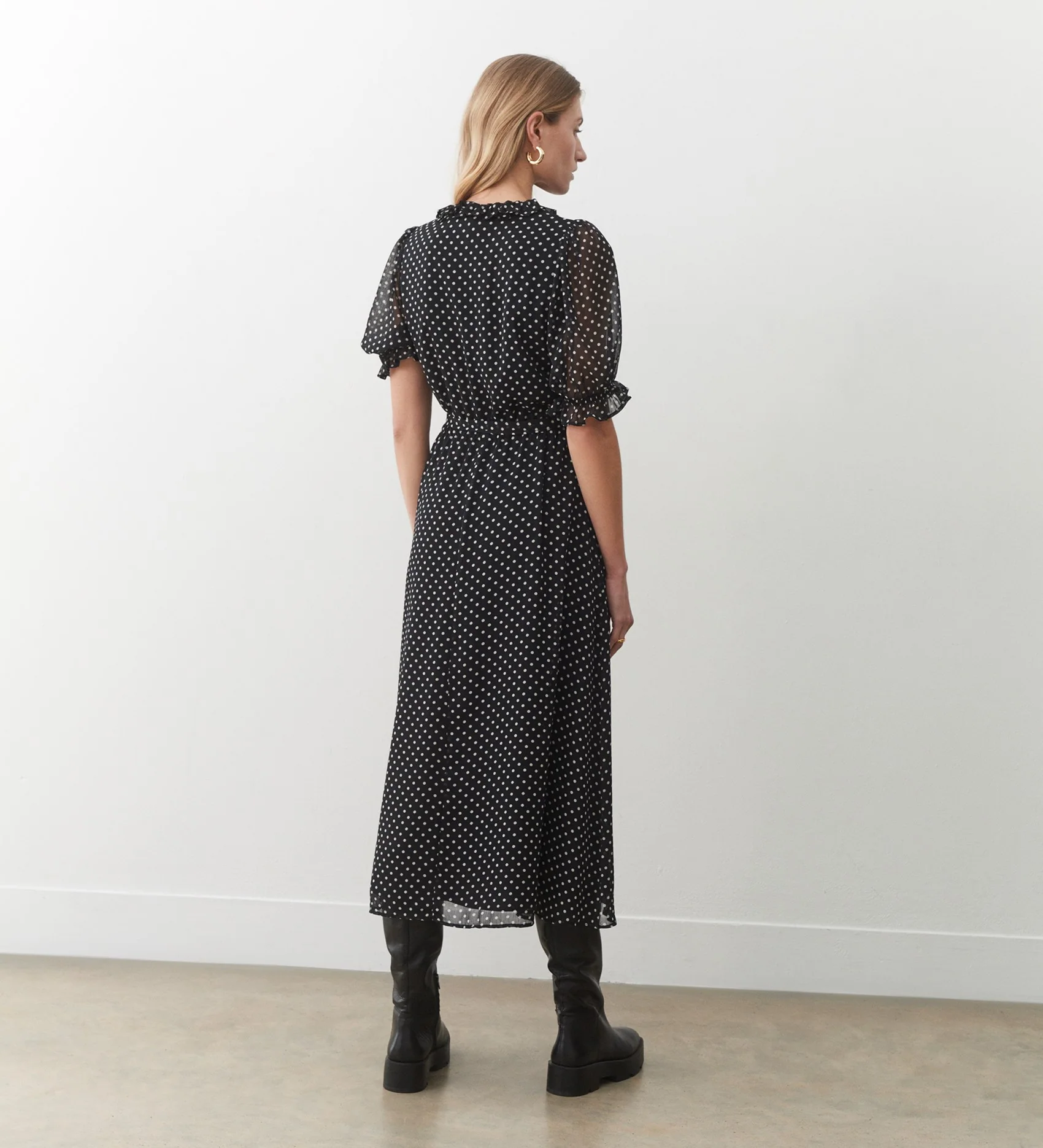 Jayne Black Polka Dot Midi Dress - Image 4