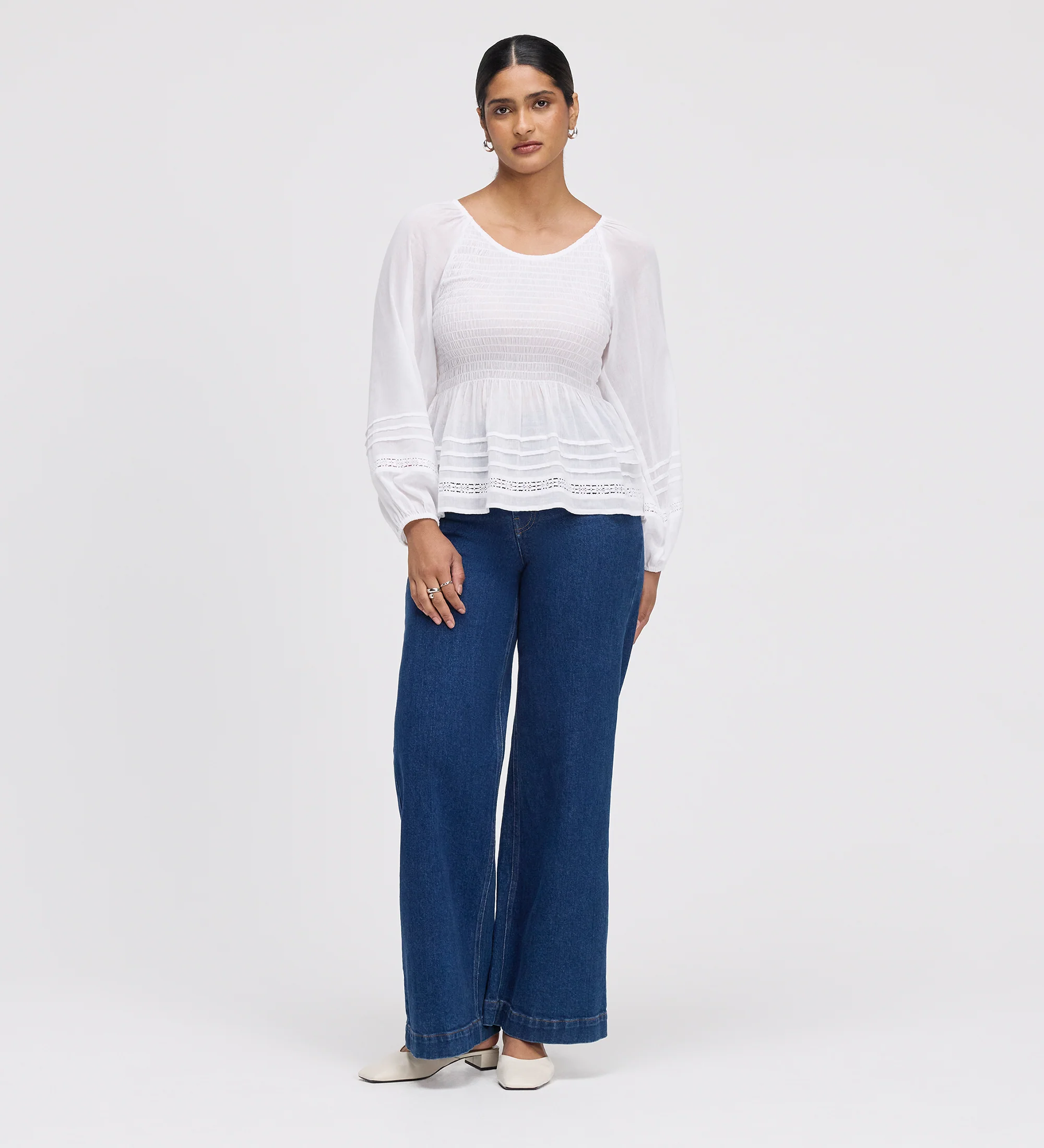 Jennie White Cotton Lace Blouson Sleeves Top - Image 3